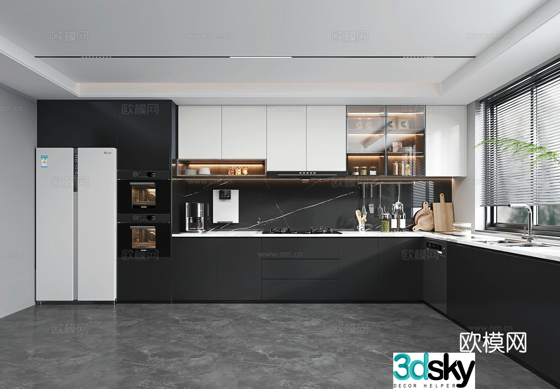 Italian light luxury enclosed kitchen Italian light luxury kitchen hood stove refrigerator steam oven kitchen 3d model