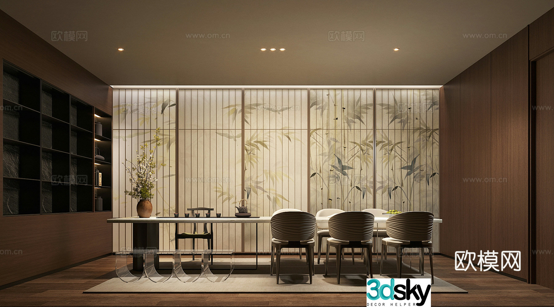 New Chinese-style tea room Club tea room Tea table and chair combination Solid wood tea cabinet 3D model