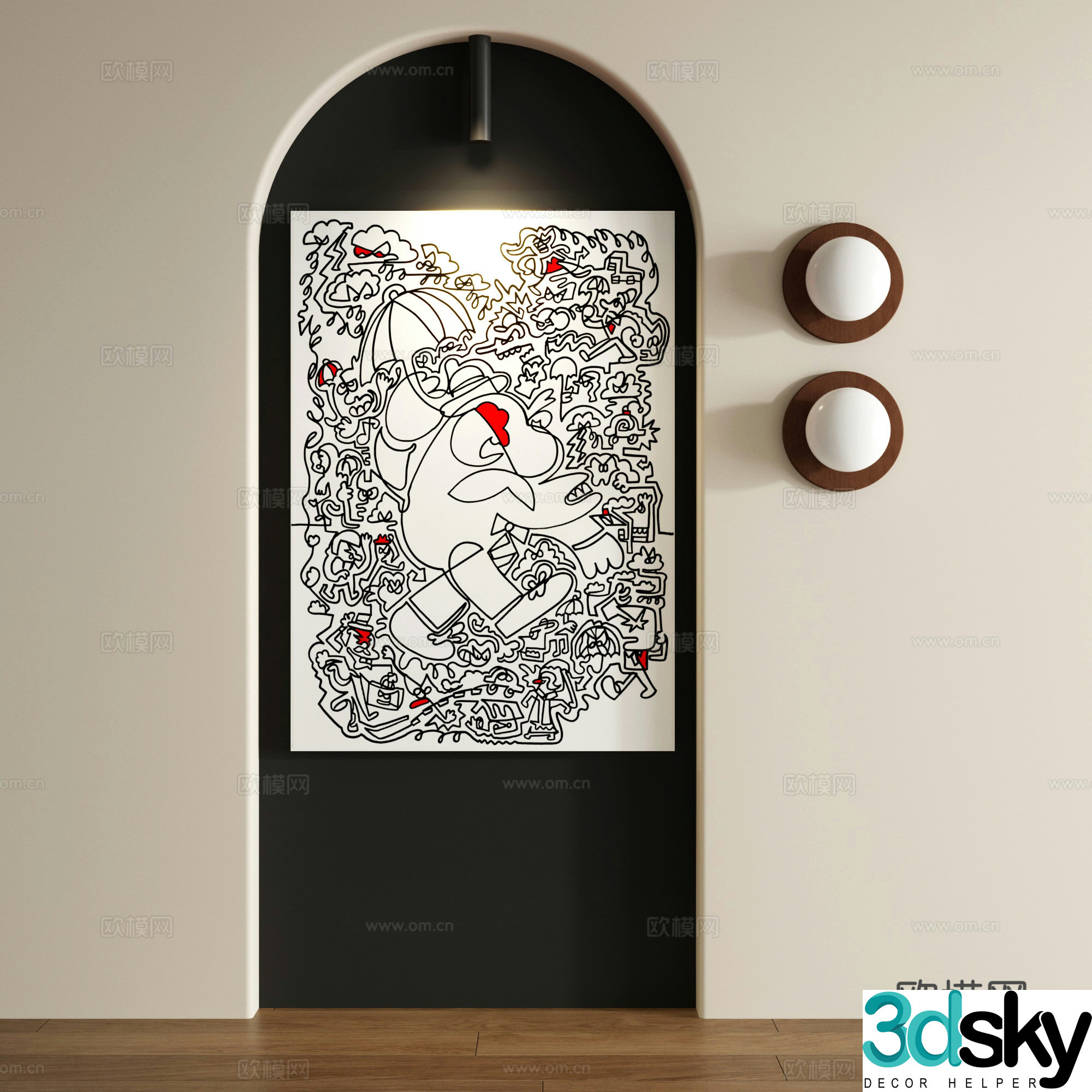 Retro abstract frameless drawing 3d model