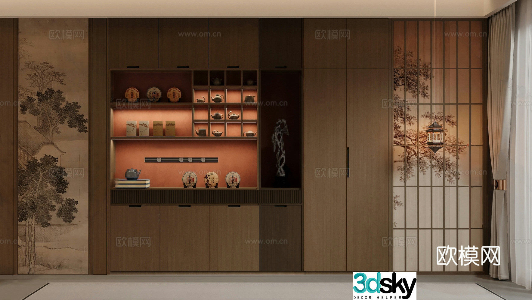 New Chinese-style tea cabinet wine cabinet Song’s sideboard decoration cabinet Zen display cabinet wine cabinet 3D model