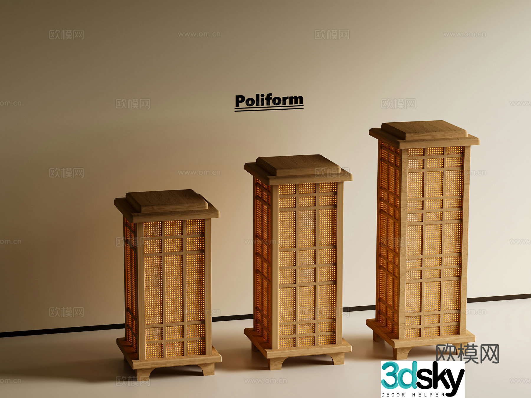 New Chinese style Chinese floor lamp Ji Zhongqi floor lamp rattan floor lamp B&B floor lamp 3D model