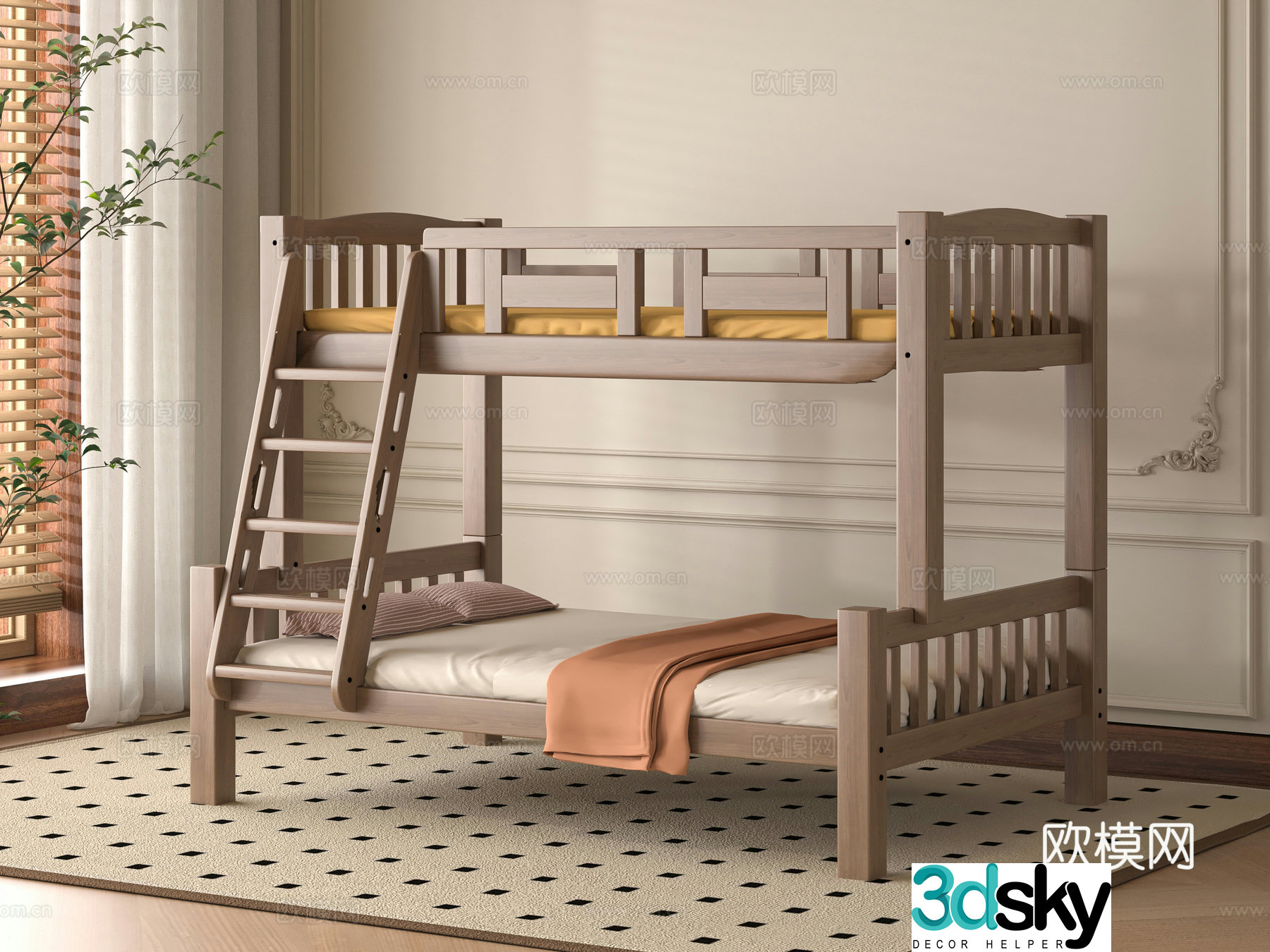 Modern 3D model on and off bed