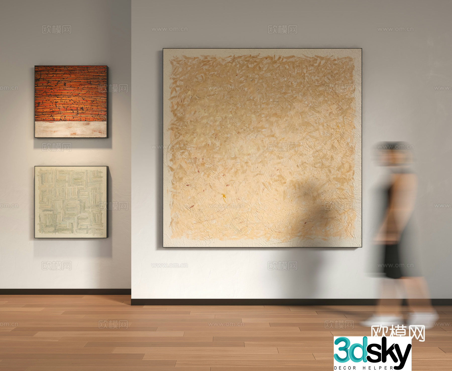 Modern minimalist hanging paintings Wasabi wind hanging paintings Italian light luxury hanging paintings line texture abstract paintings 3D model