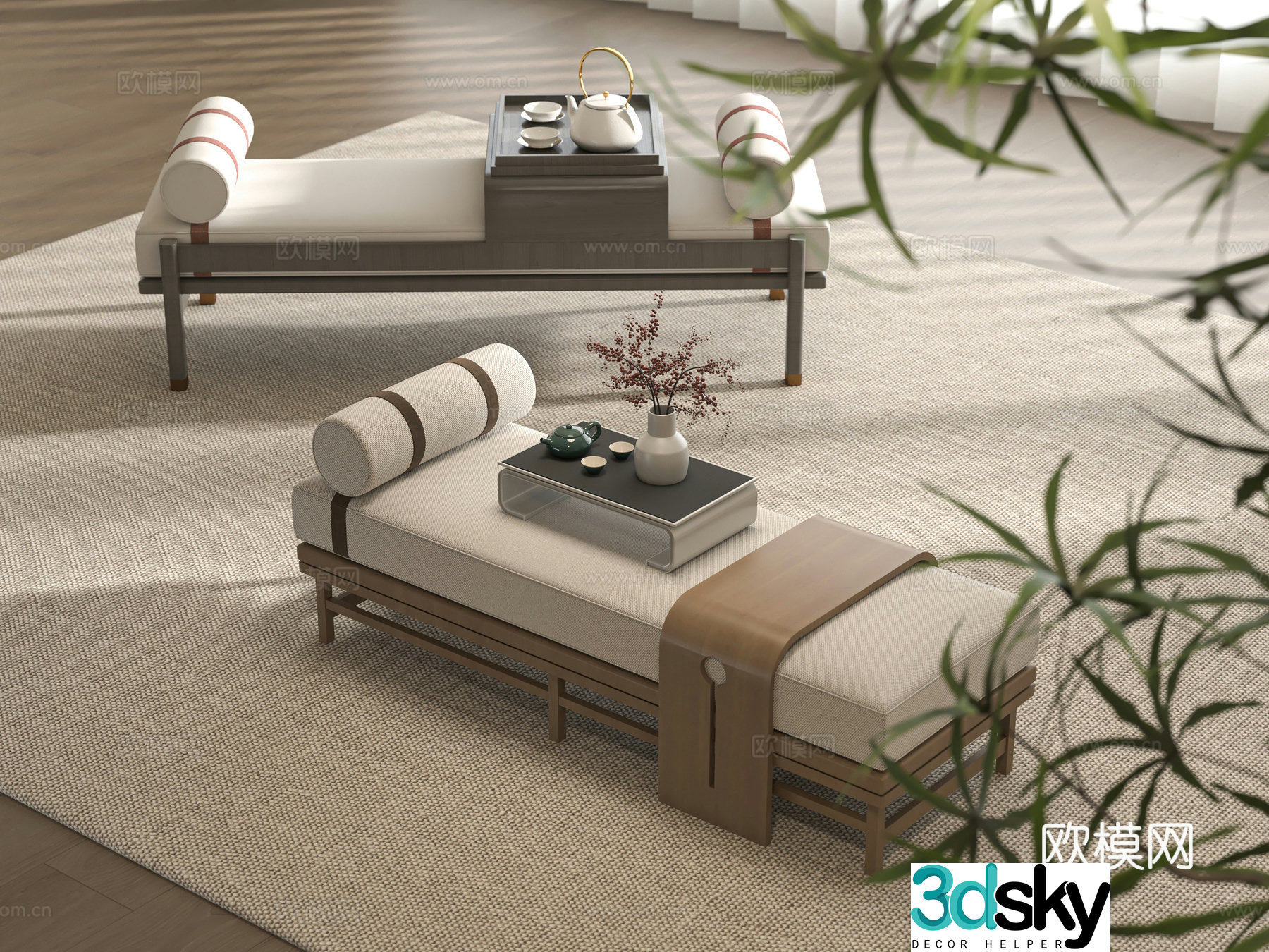 New Chinese style bed stool 3D model