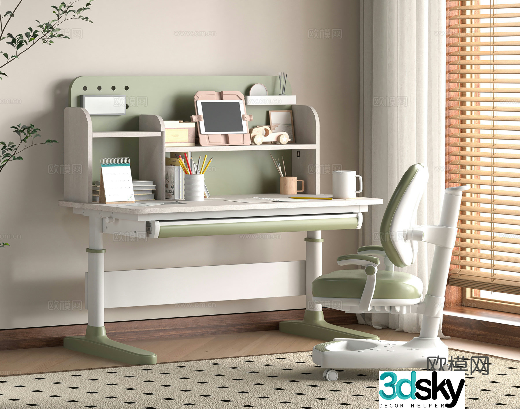 Modern children’s desk and chair 3d model