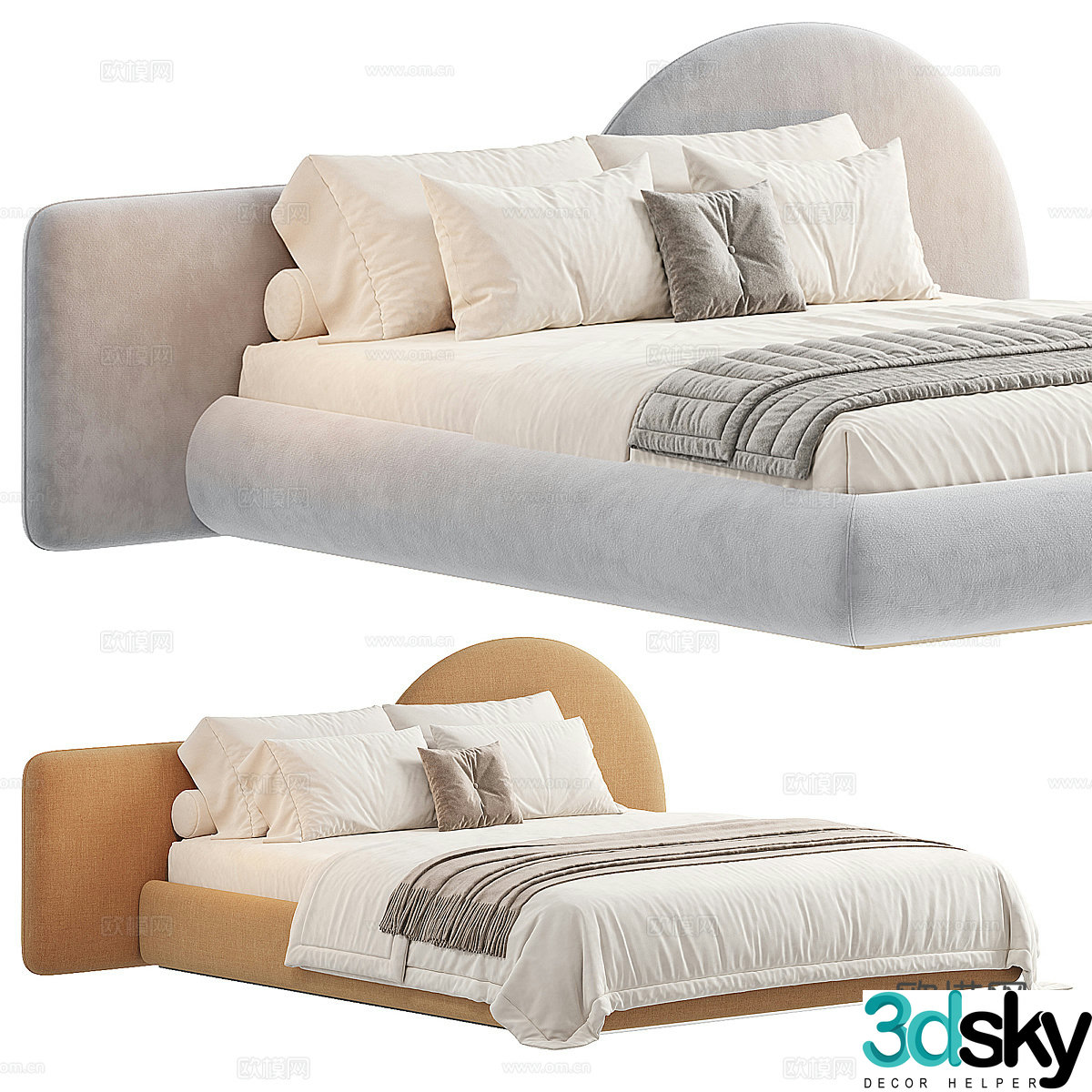 Modern cream style fabric double bed 3d model