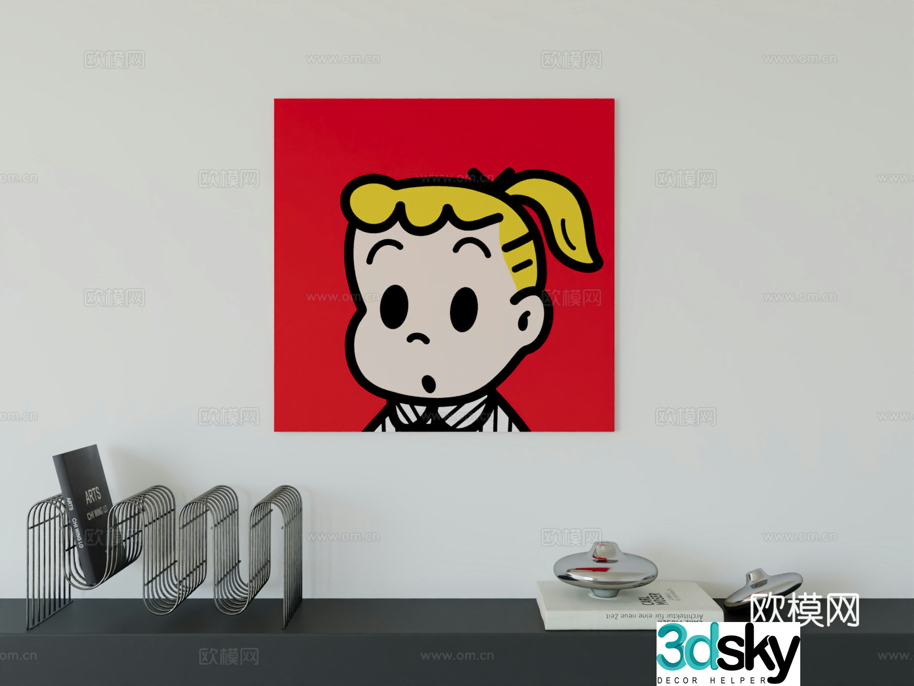 Modern minimalist cute cartoon animal girl room boy room hanging painting 3d model
