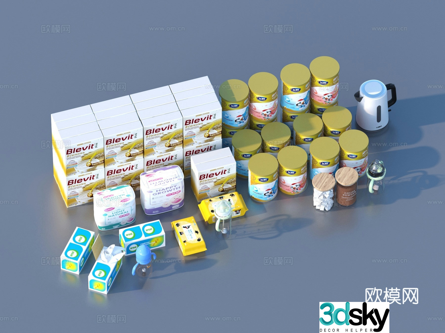 Baby products milk powder milk powder bottle diapers 3d model