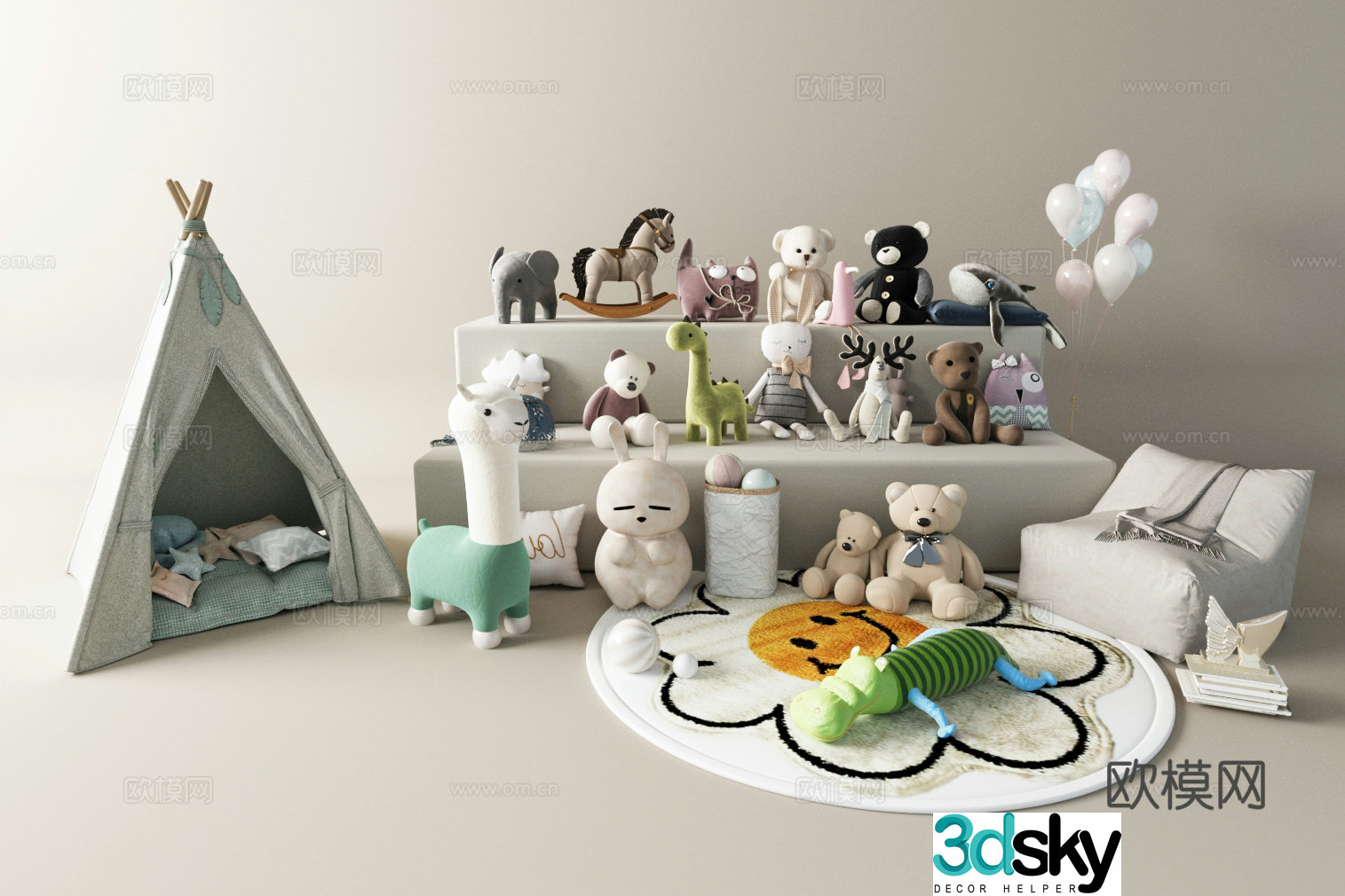Modern toy doll combination Plush toy Plush doll 3d model