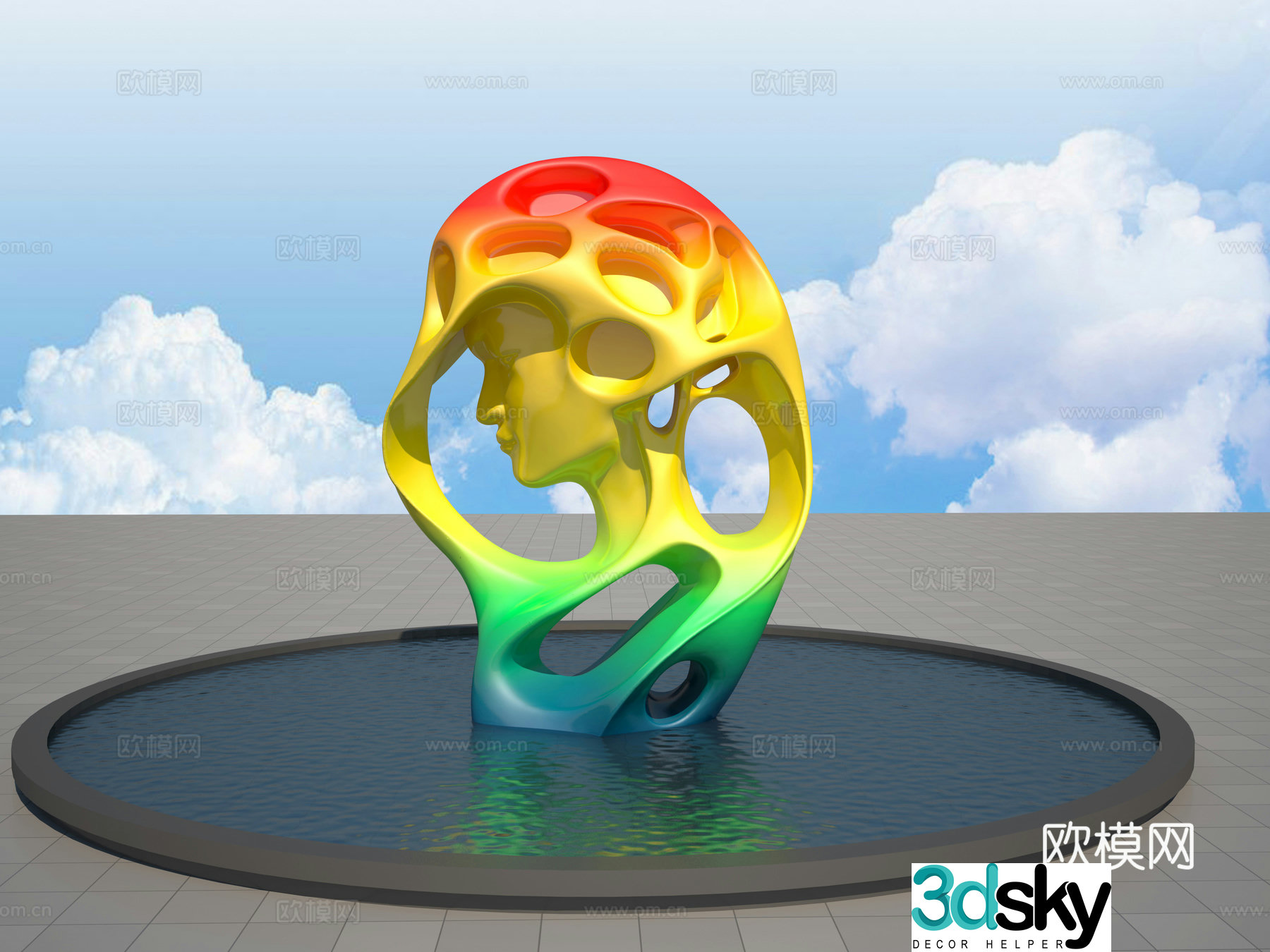 Modern woman portrait artwork ornaments 3d model