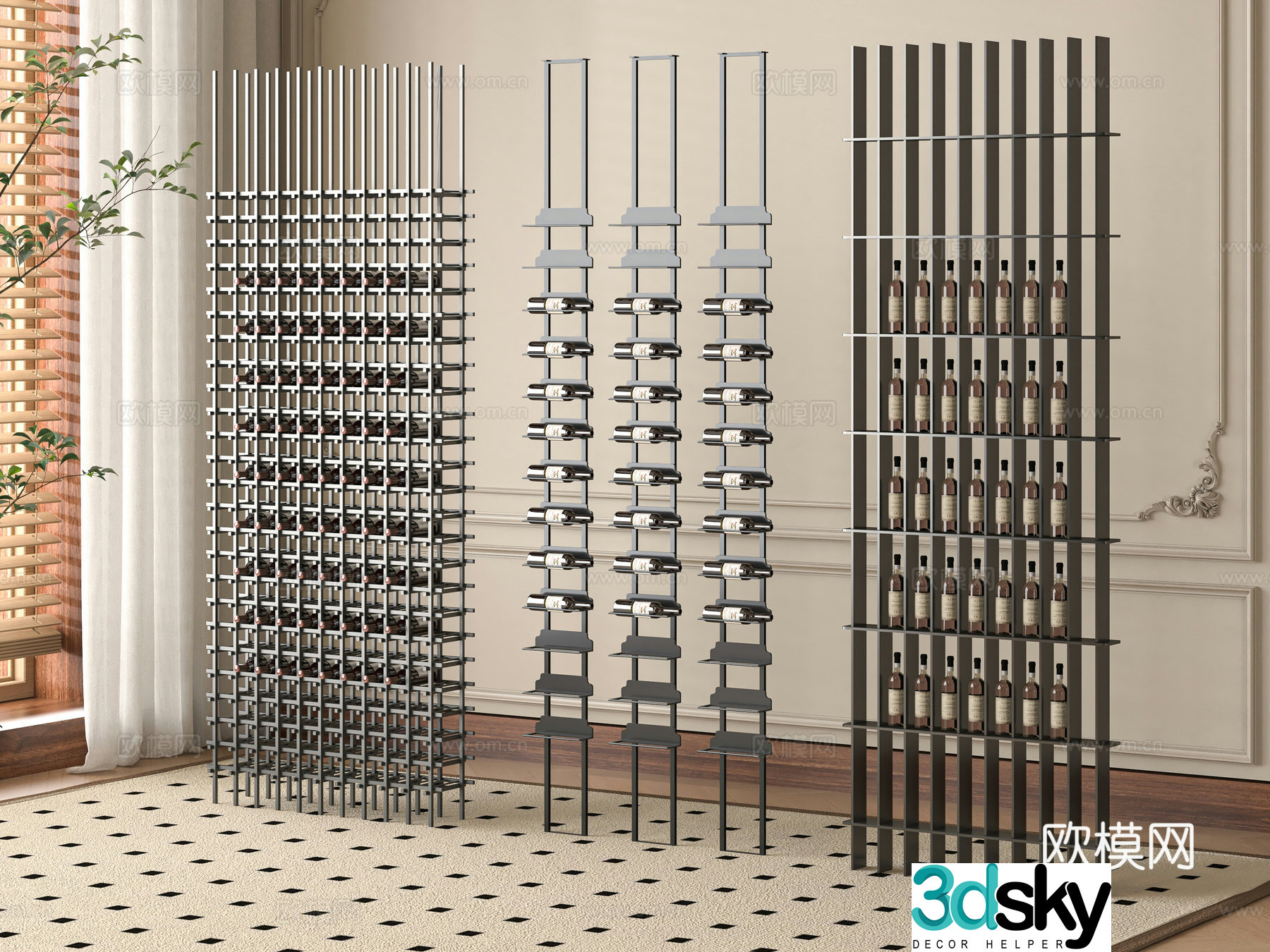 Modern partition wine rack combination 3D model