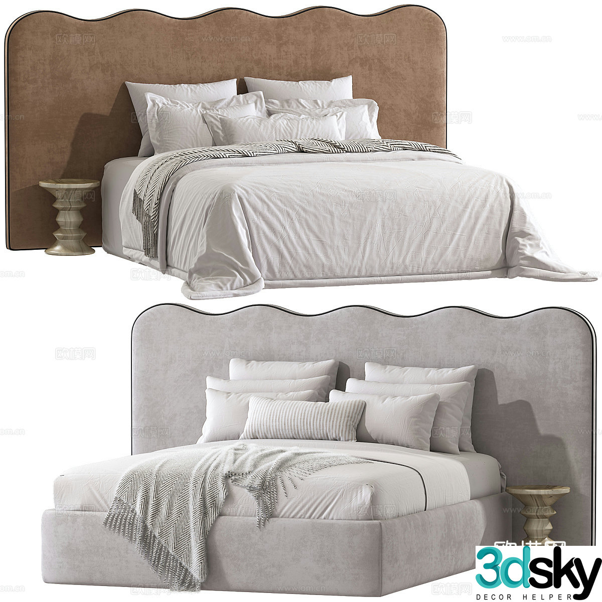 New Chinese style Wasabi Middle-aged fabric double bed 3D model