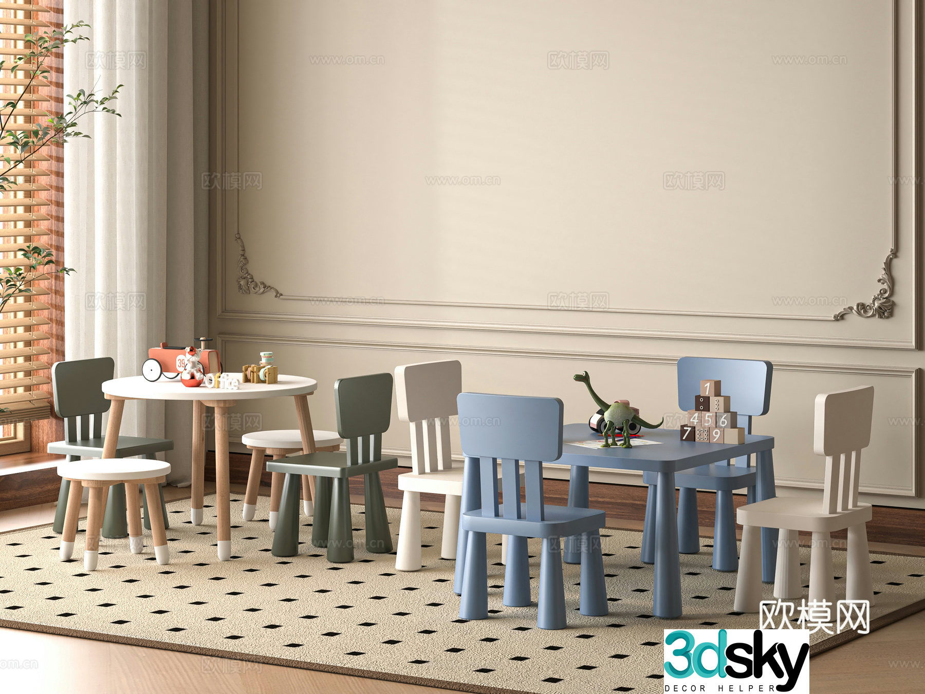 Modern children’s table and chair 3d model
