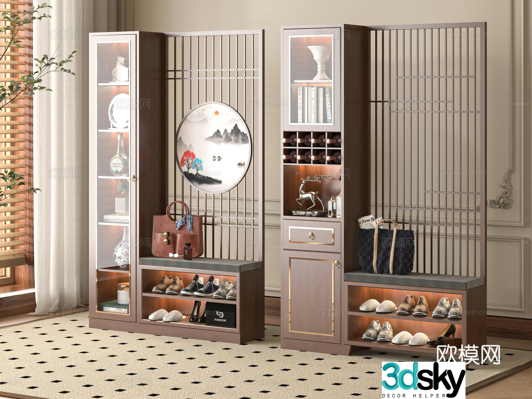 New Chinese style shoe cabinet partition 3D model