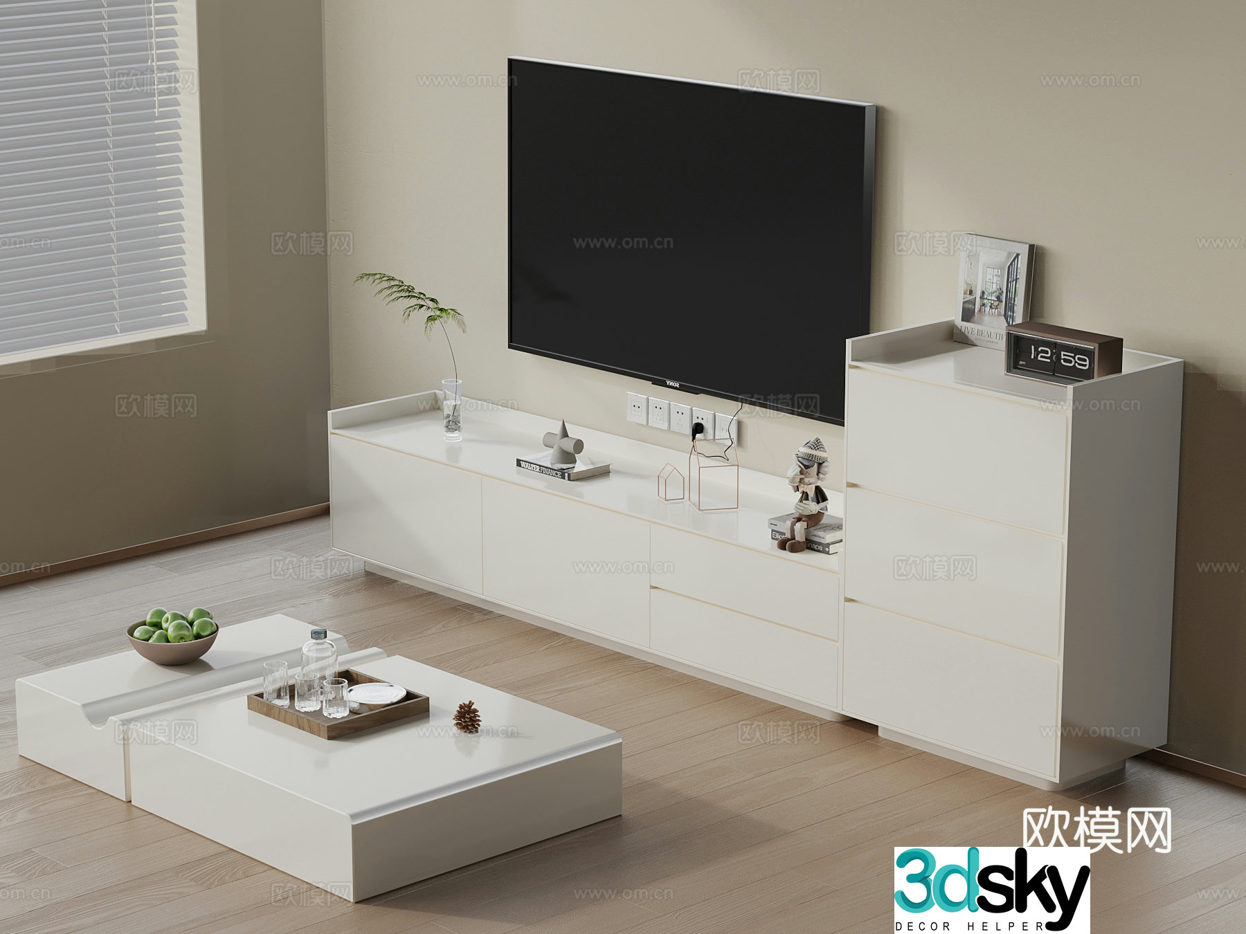 Modern TV cabinet coffee table furniture combination 3D model