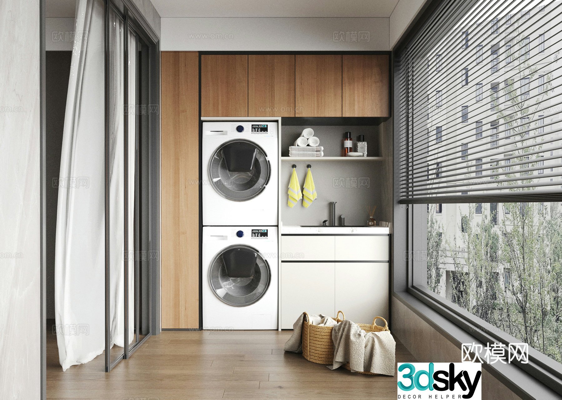 Modern balcony washing machine cabinet storage cabinet bathroom cabinet 3d model