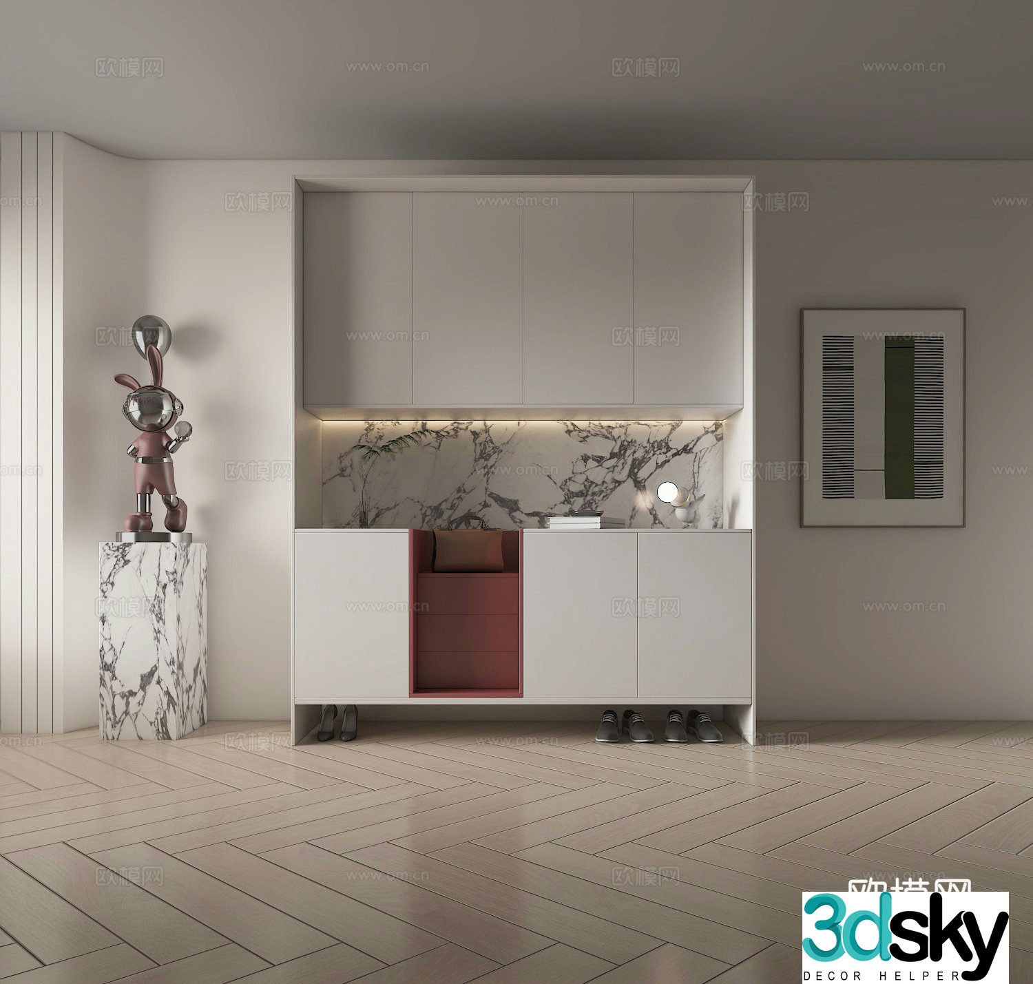 Minimalist modern shoe cabinet 3d model