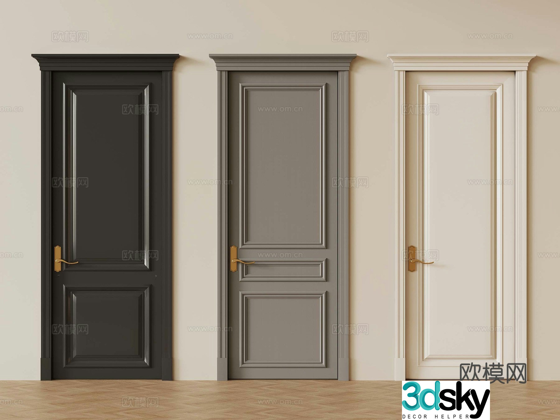 French single-opening wooden door 3D model