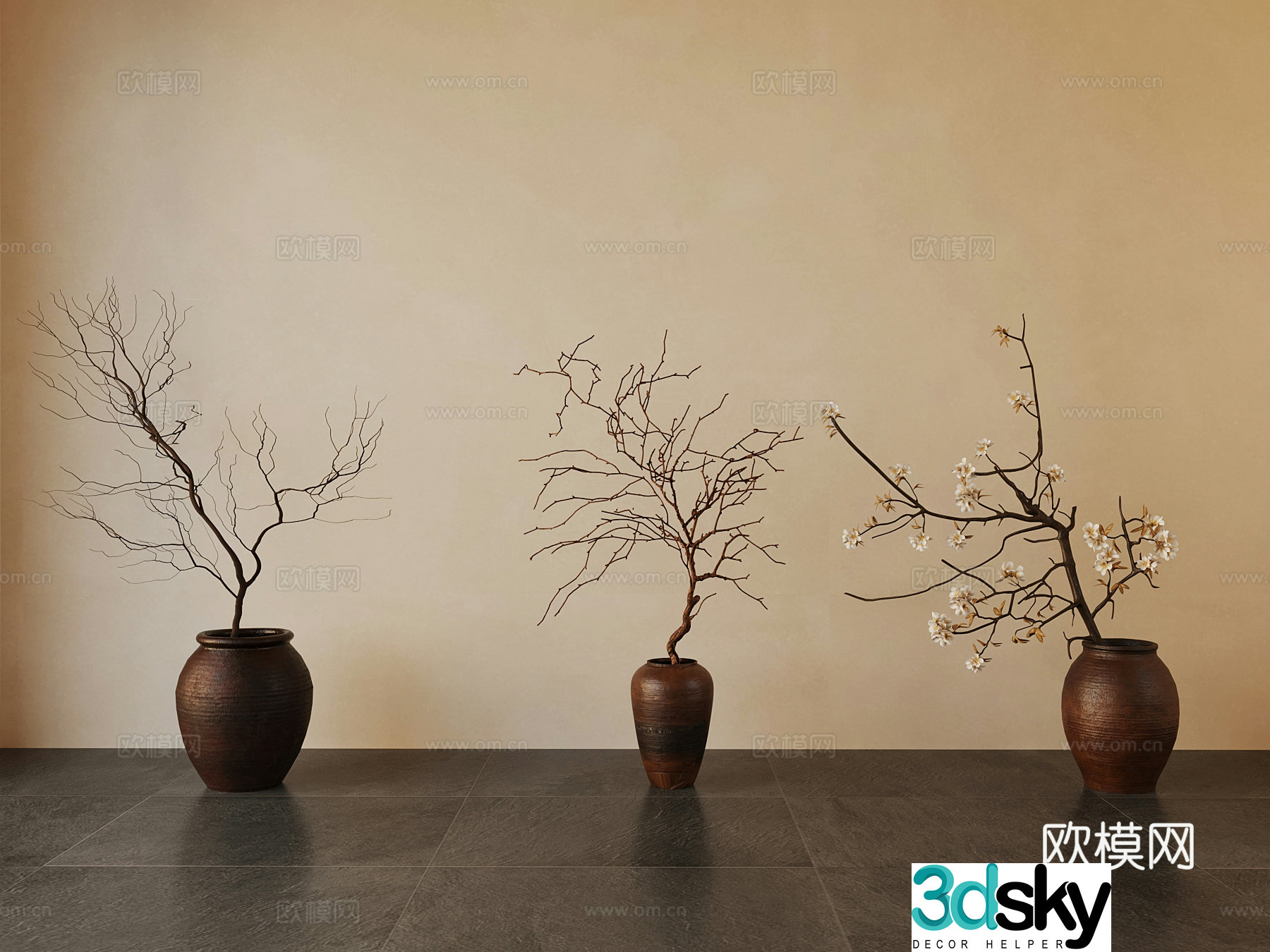 New Chinese style pottery vase flower art dry branches 3d model