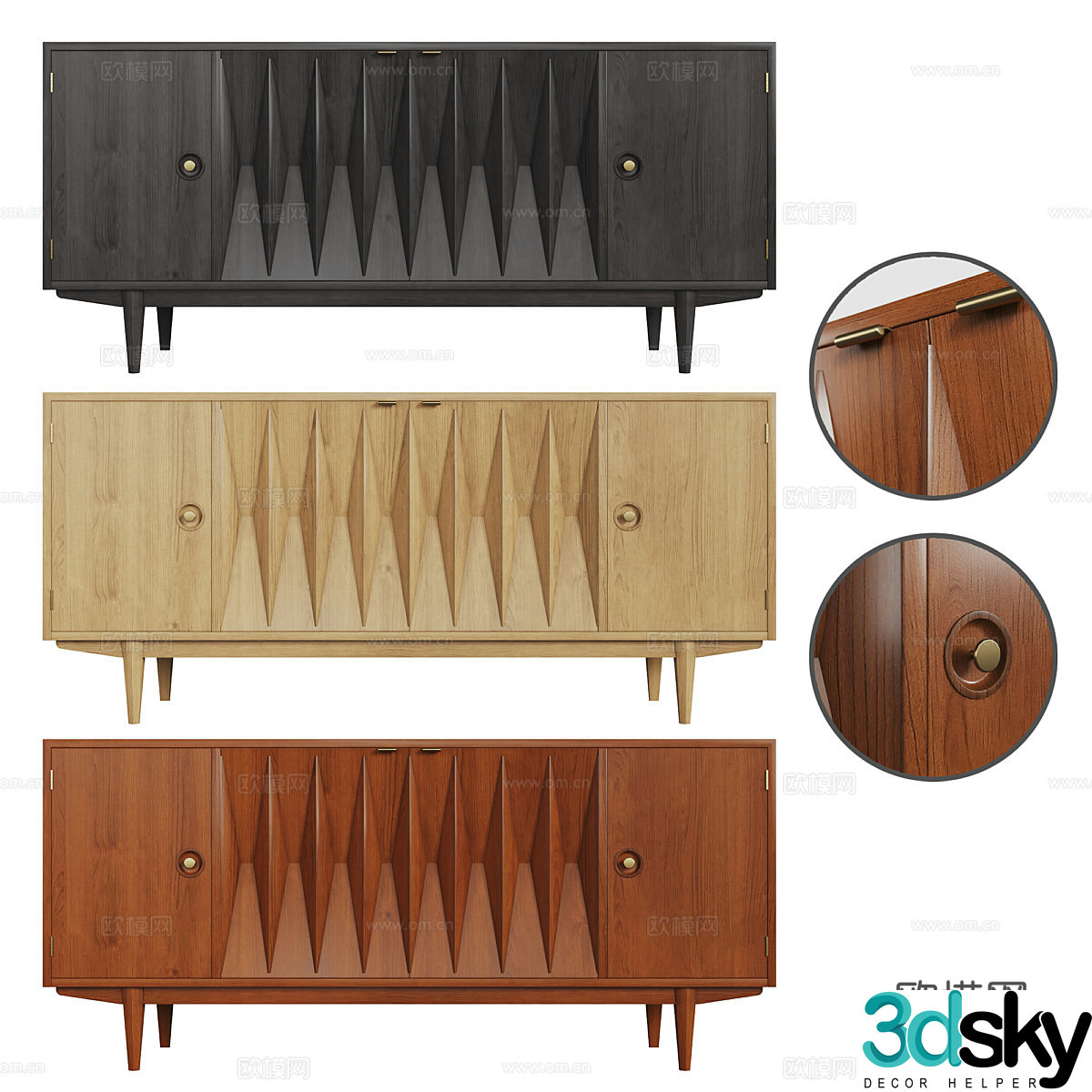 Middle-aged solid wood TV cabinet 3D model
