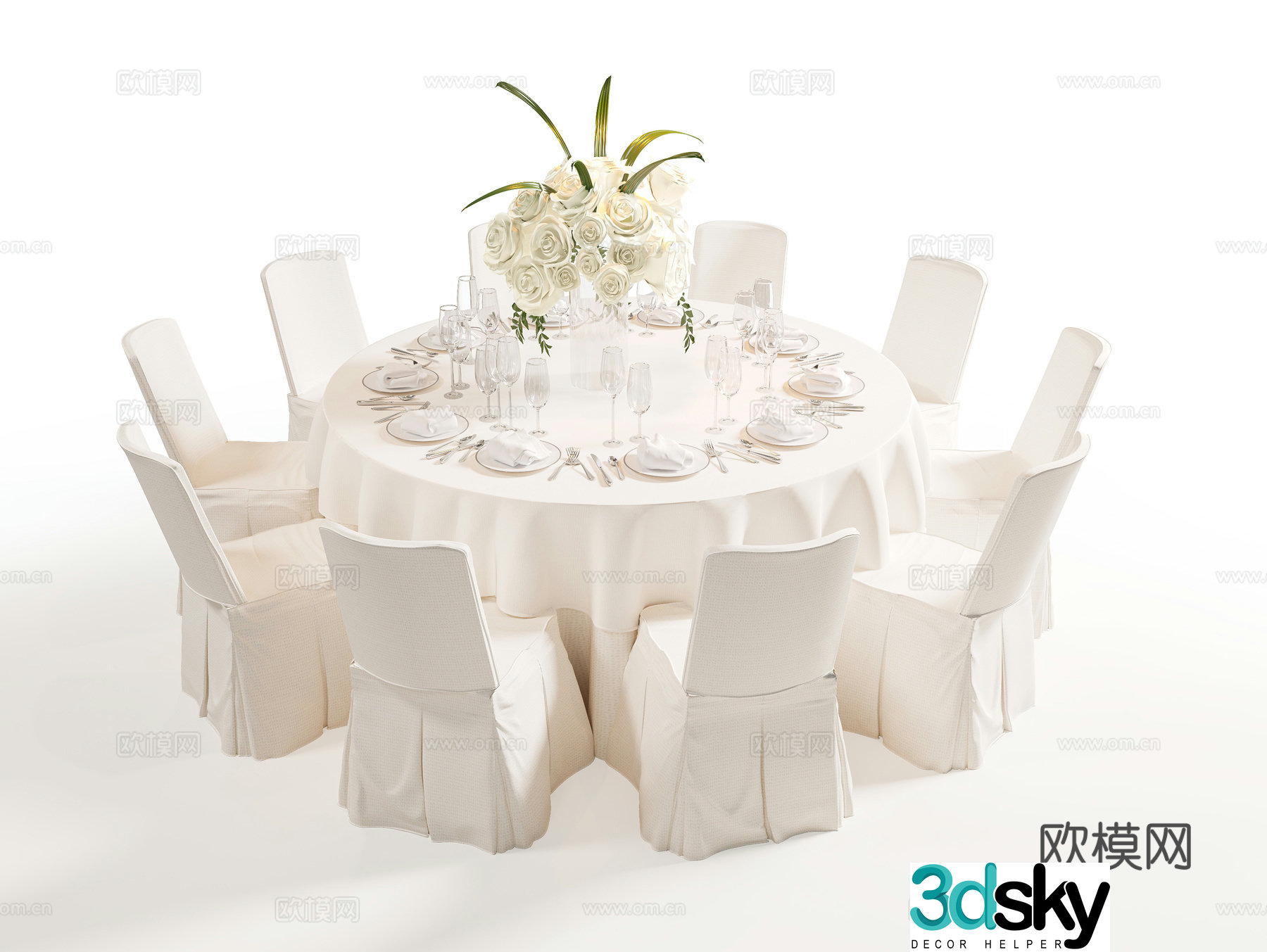 Modern banquet table and chair combination Banquet hall single chair dining table and chair banquet hall wedding hall table and chair 3D model