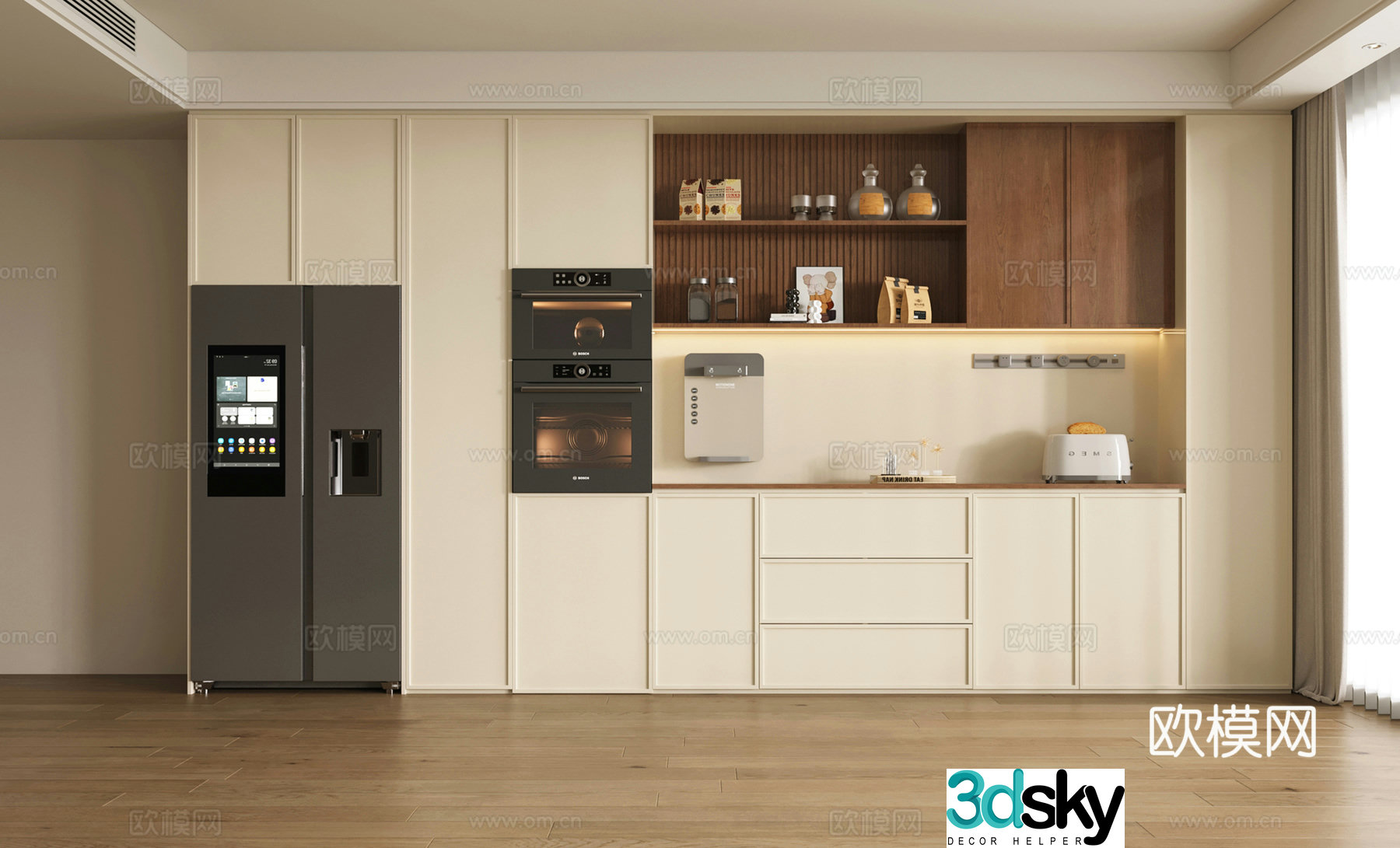 Modern cream style wine cabinet medieval style wine cabinet sideboard movable track socket ornament 3D model