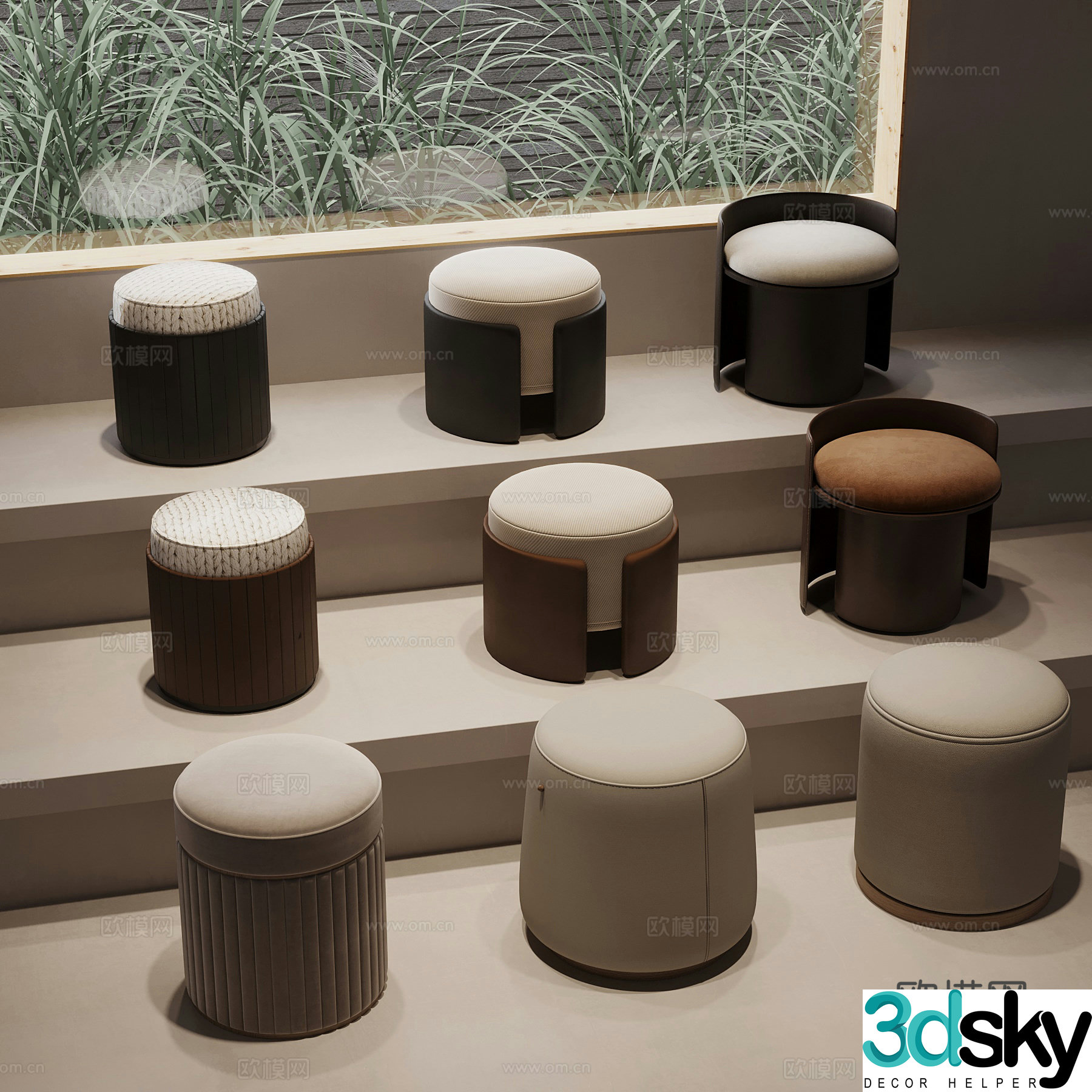 Modern Italian shoe changing stool low stool round stool 3D model