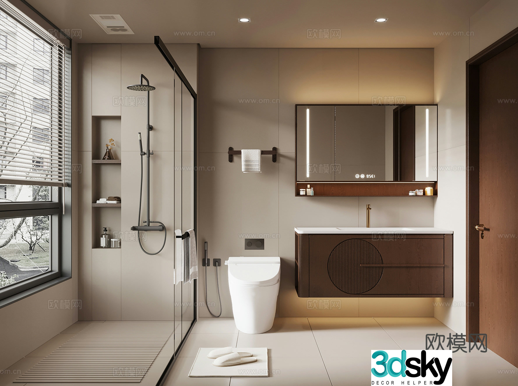 New Chinese style bathroom bathroom cabinet toilet shower 3d model