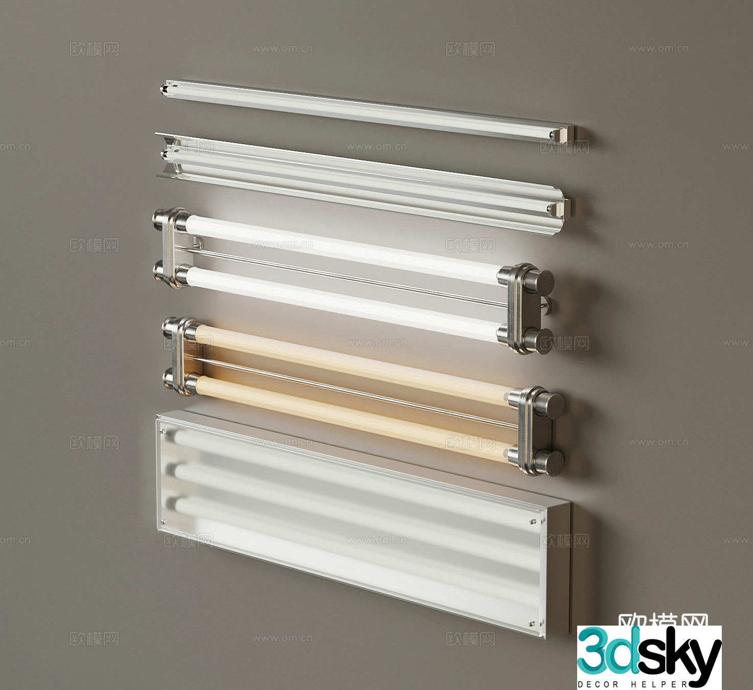 Industrial style LED fluorescent lamp long linear lamp 3d model