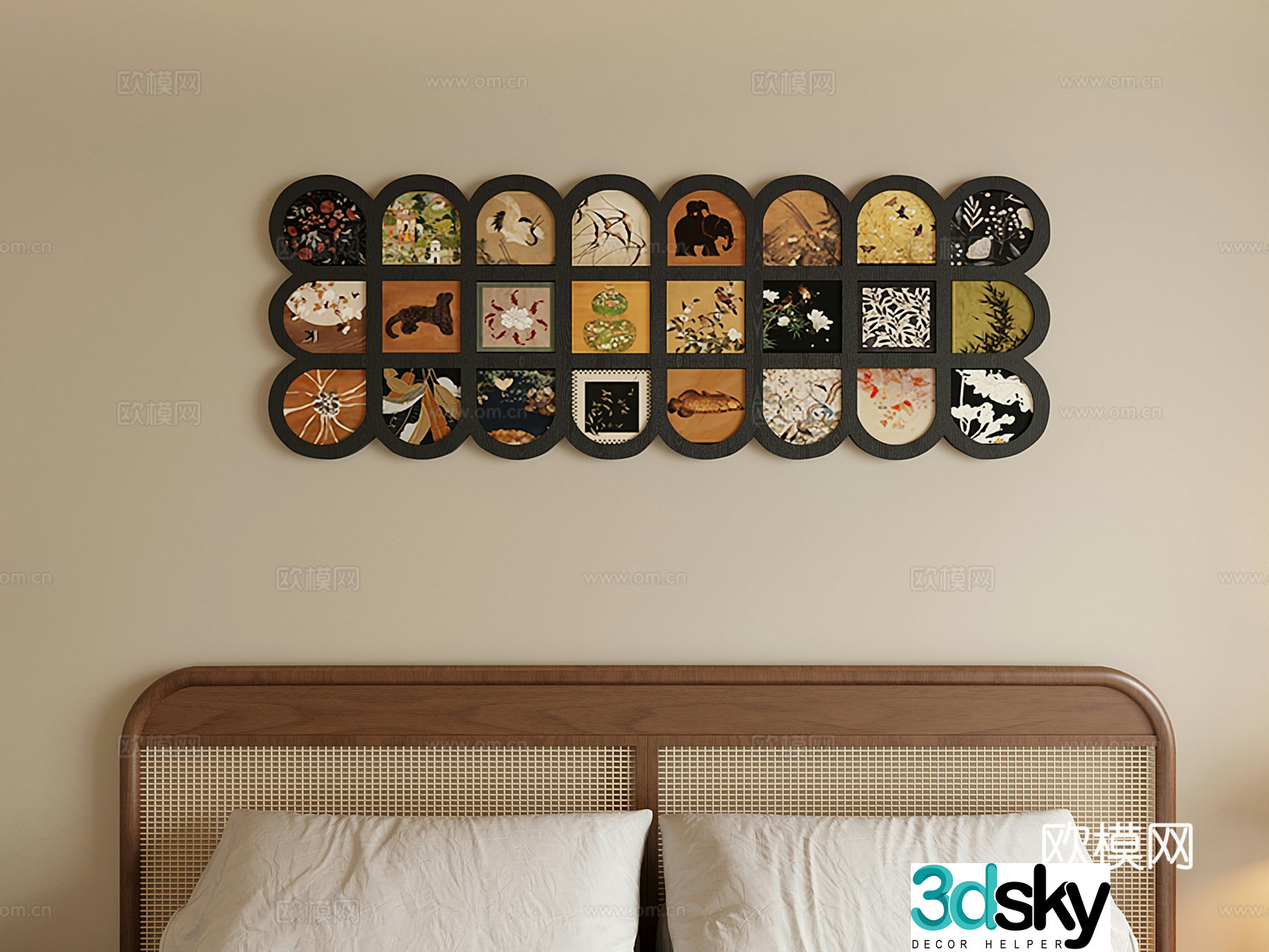 Middle-aged retro hanging paintings decorative paintings murals bedroom hanging paintings_plant paintings 3D model