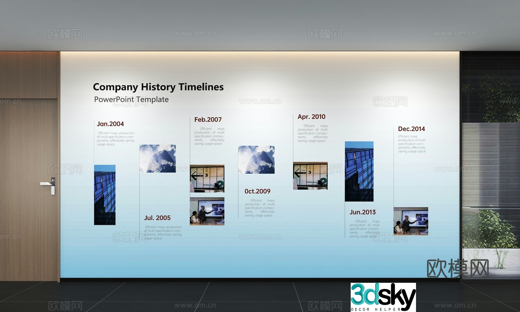 Modern corporate culture wall Corporate development history Office corridor Promotion column Slogan Slogan 3D model