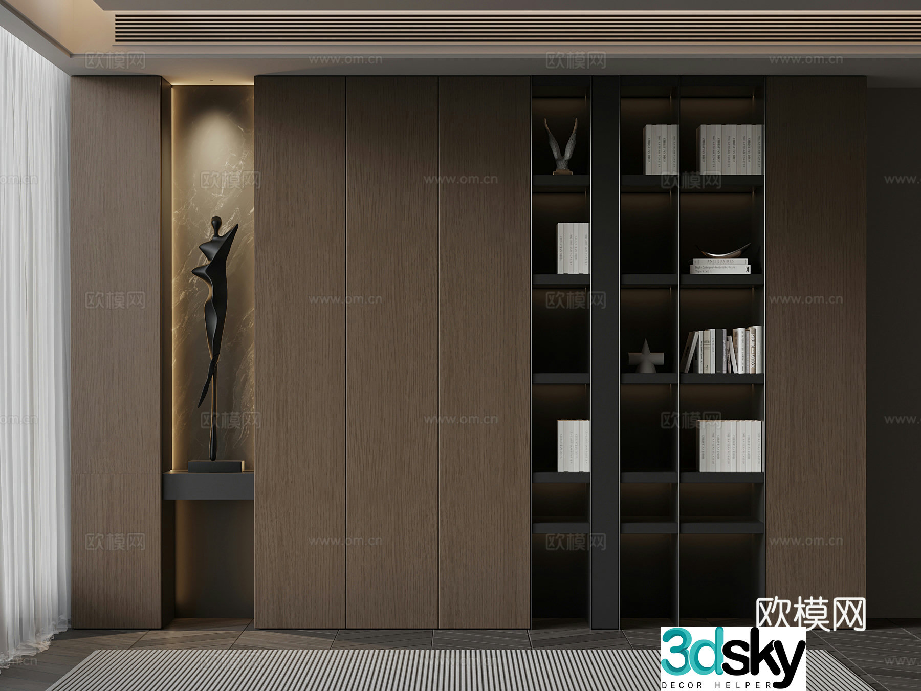 Italian minimalist bookcase book ornaments 3D model