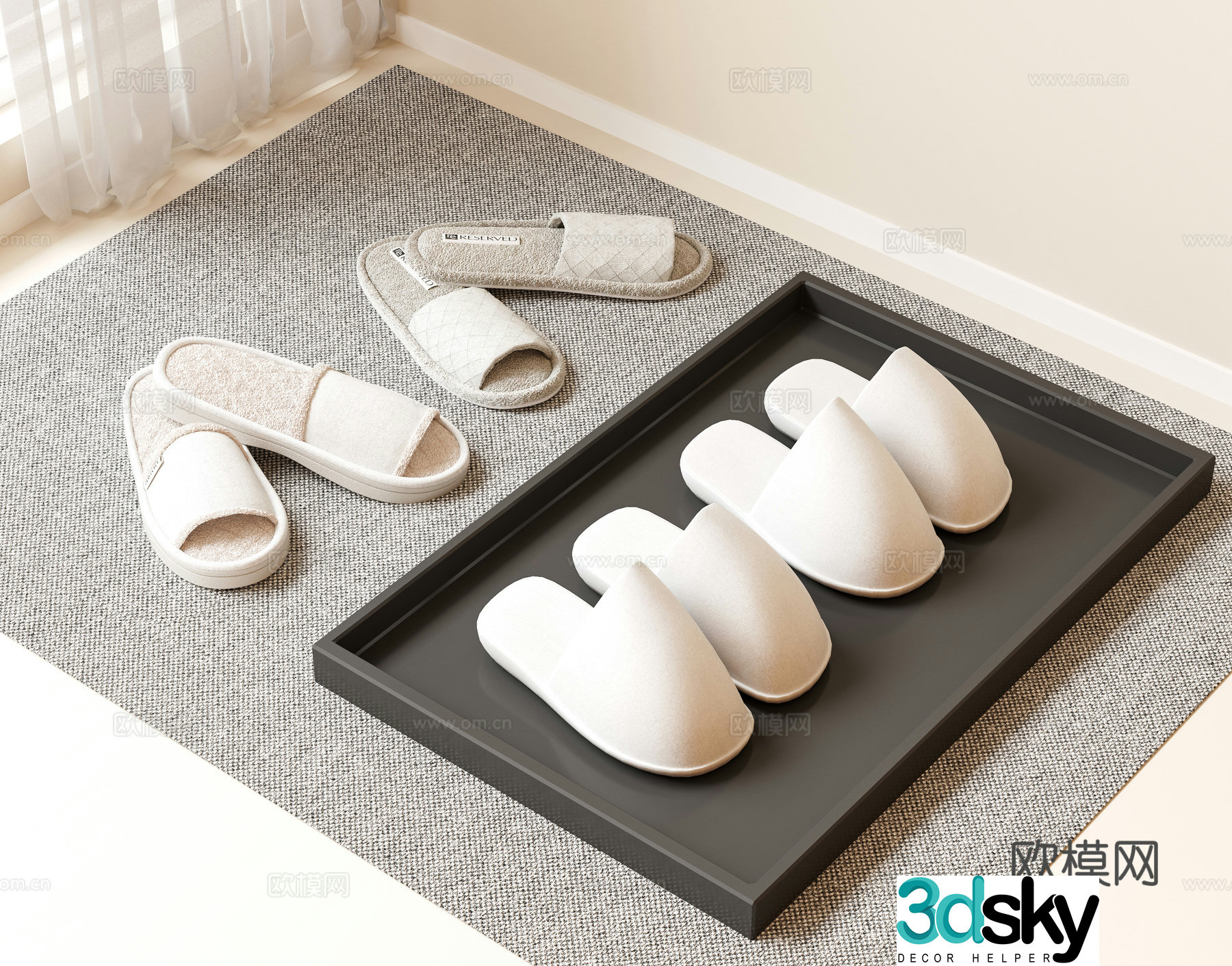 Modern slippers Hotel slippers Cloth slippers Frozen carpet Shoes 3d model