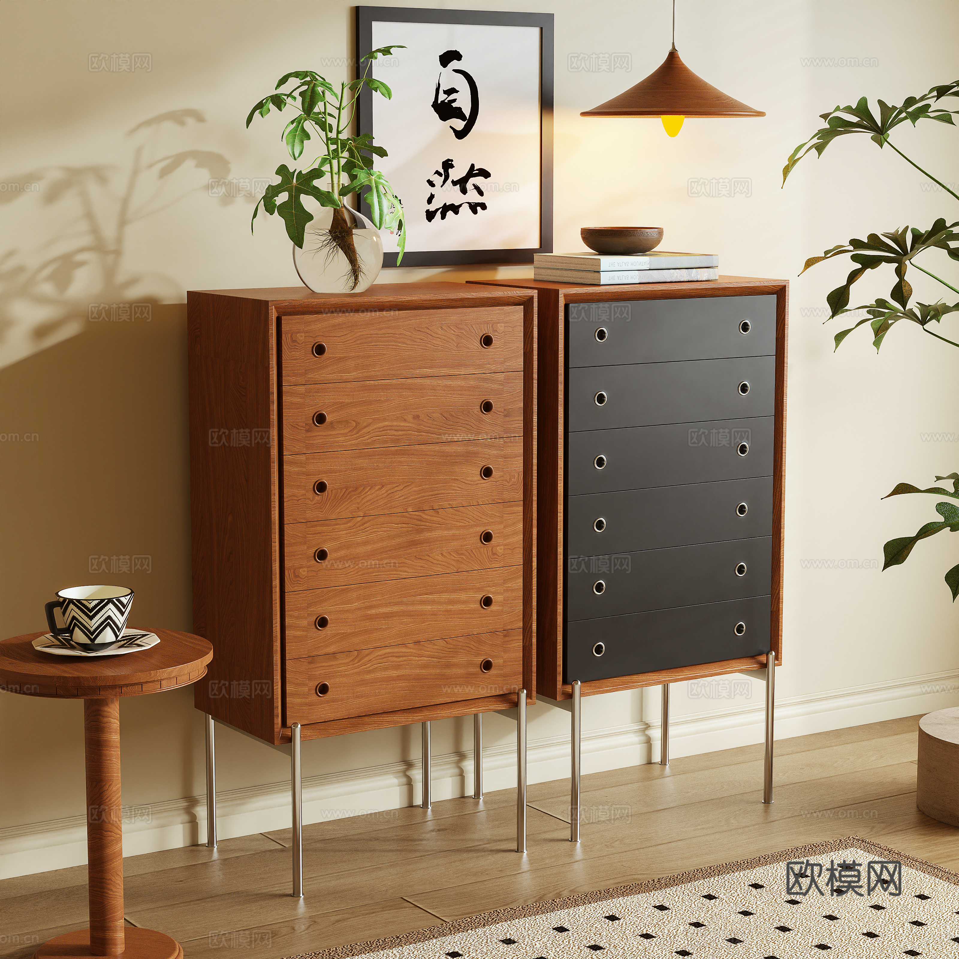 Middle style storage cabinet porch cabinet side cabinet chest of cabinets 3D model