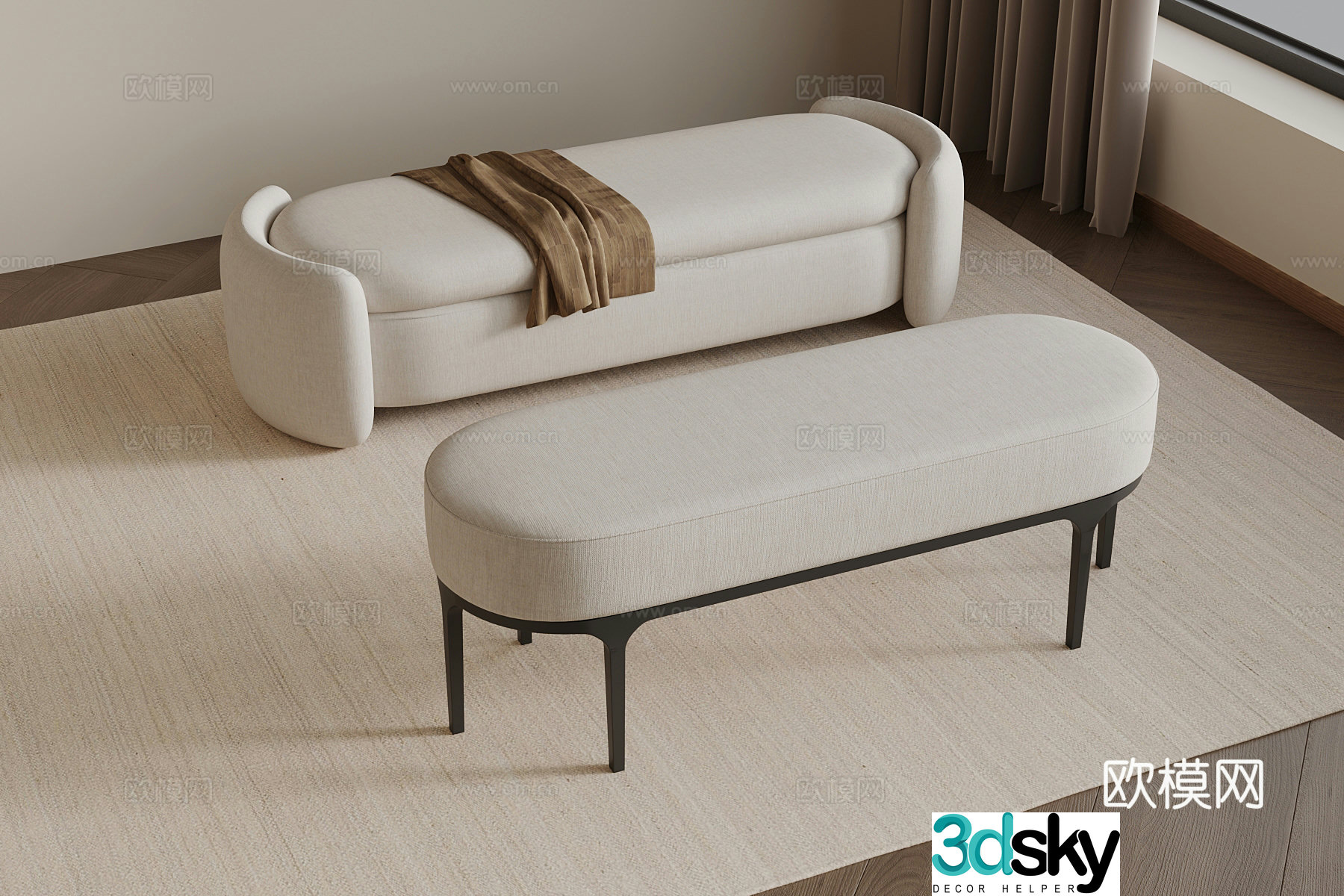 Modern cream style shoe changing stool bench 3d model