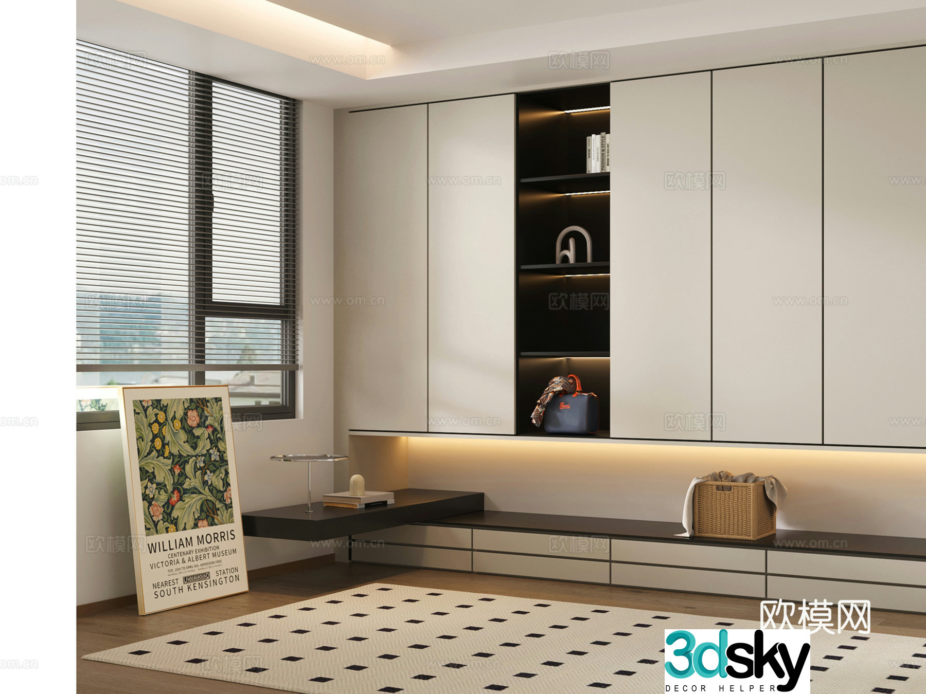 Modern wardrobe bedside table integrated cabinet wardrobe jewelry ornaments 3D model