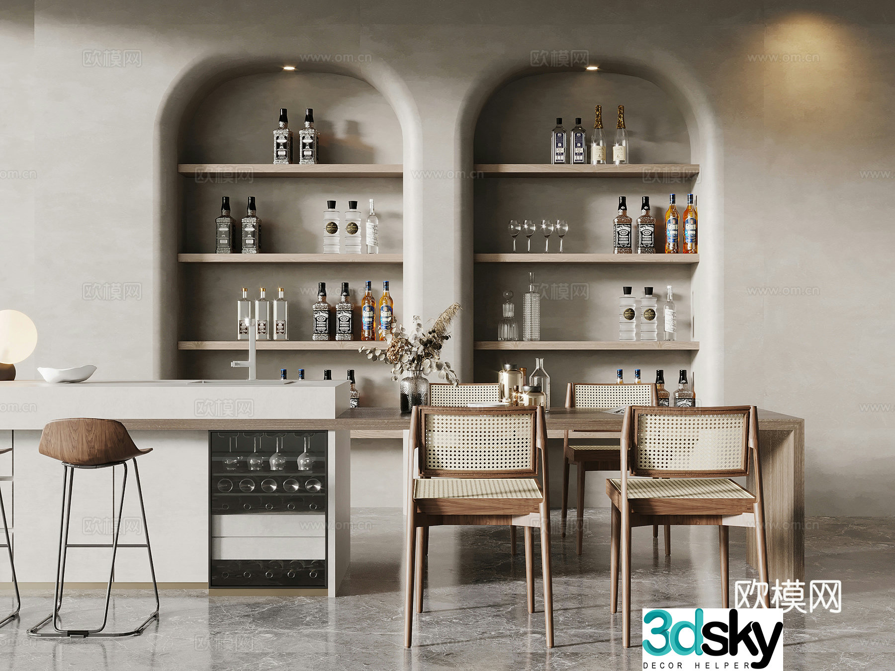 Restaurant Jijifeng Restaurant Island Dining Table Dining Chair Bar Chair 3D Model