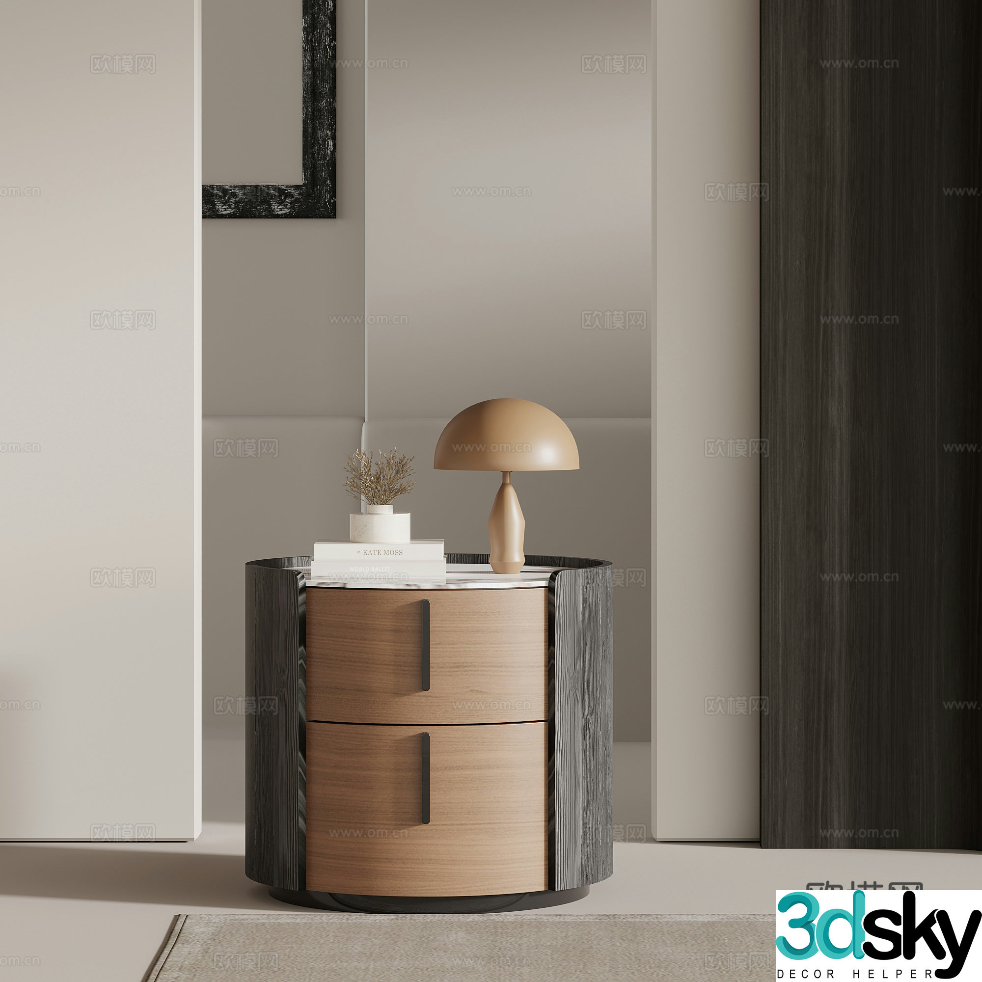 Bedside table Italian minimalist bedside table 3D model