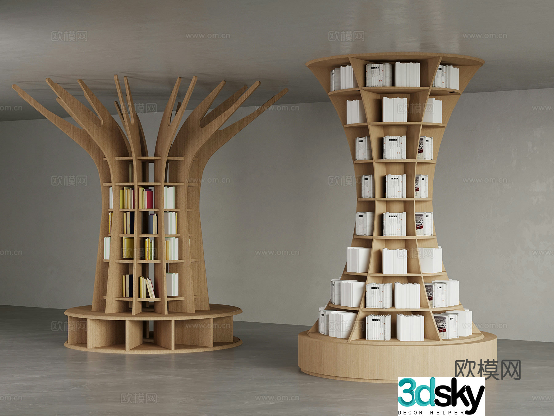 Library Modern Bookshelf Bookcase 3d Model