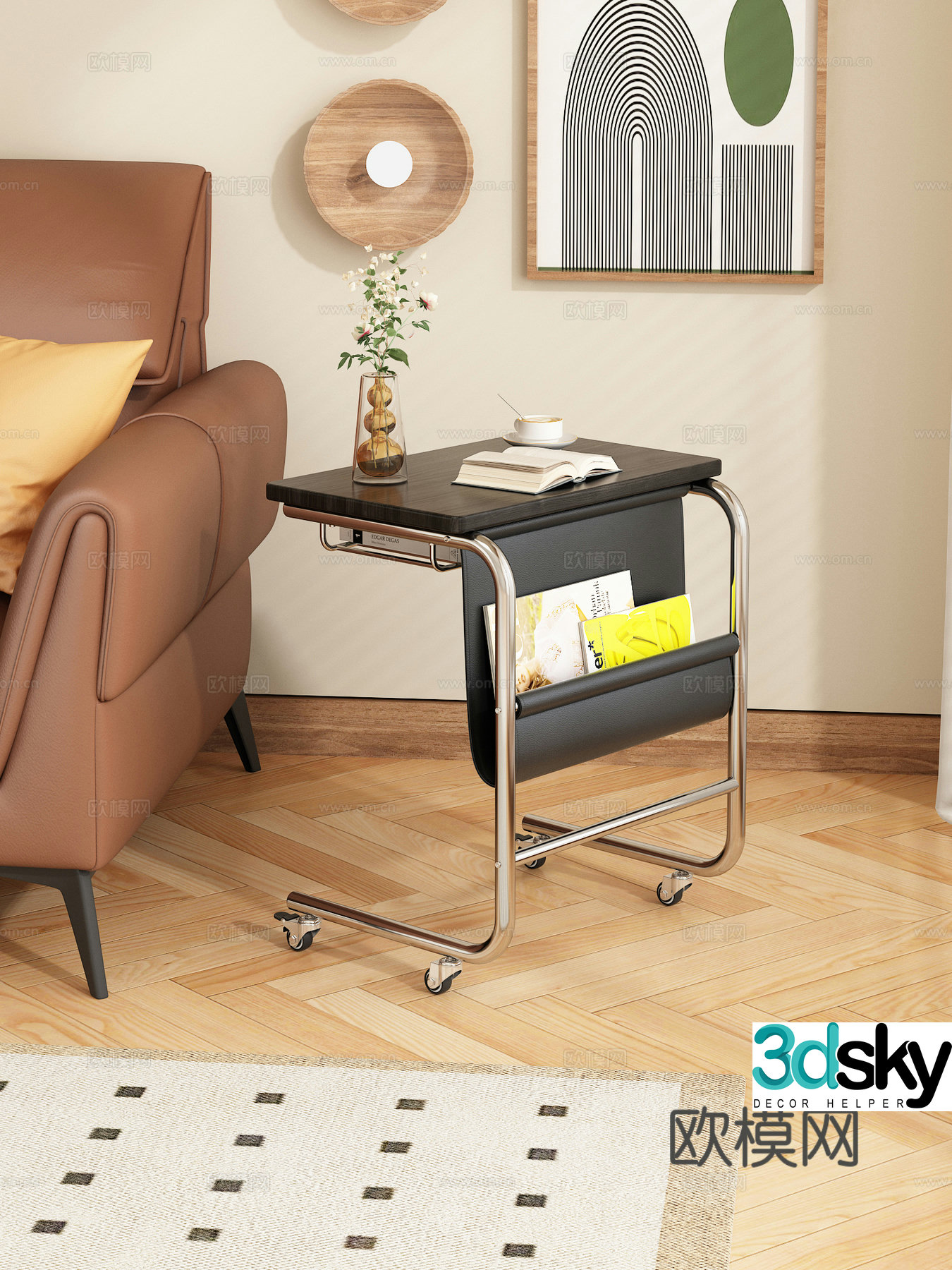 Moving side table sofa corner table vase coffee book 3d model