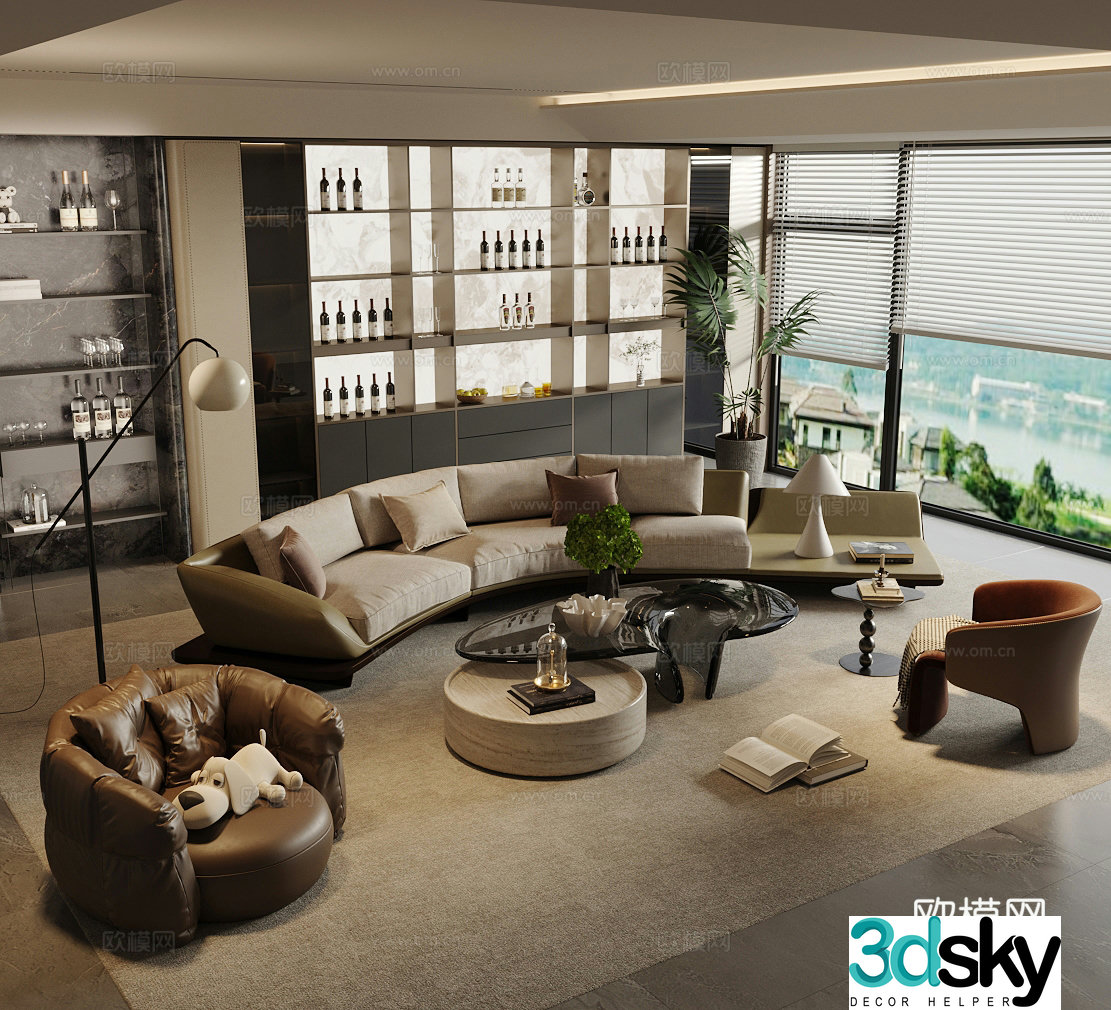 Modern Italian home living room Light luxury Italian living room Sofa coffee table combination High-end gray living room 3D model