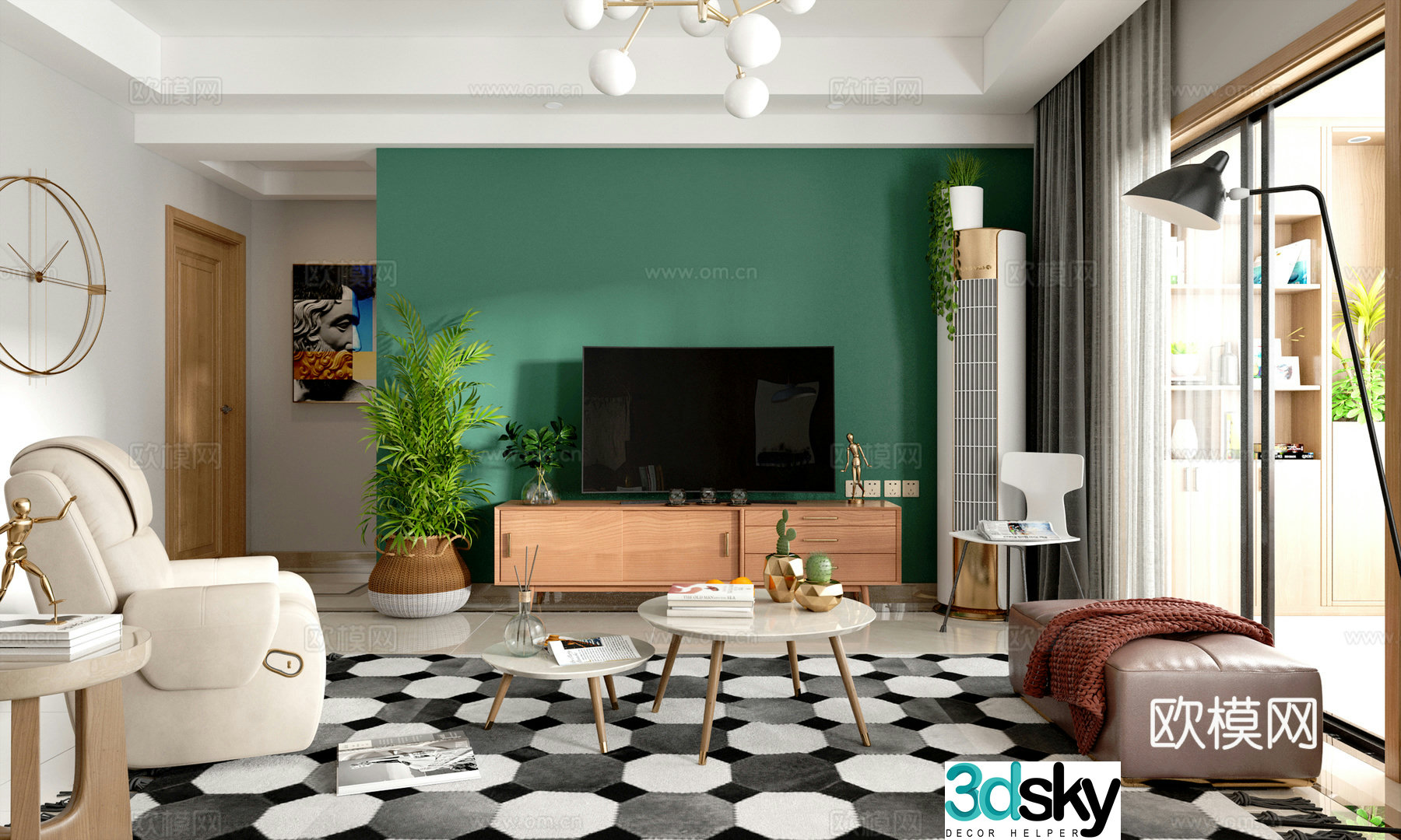 Nordic style modern style living and dining room 3d model
