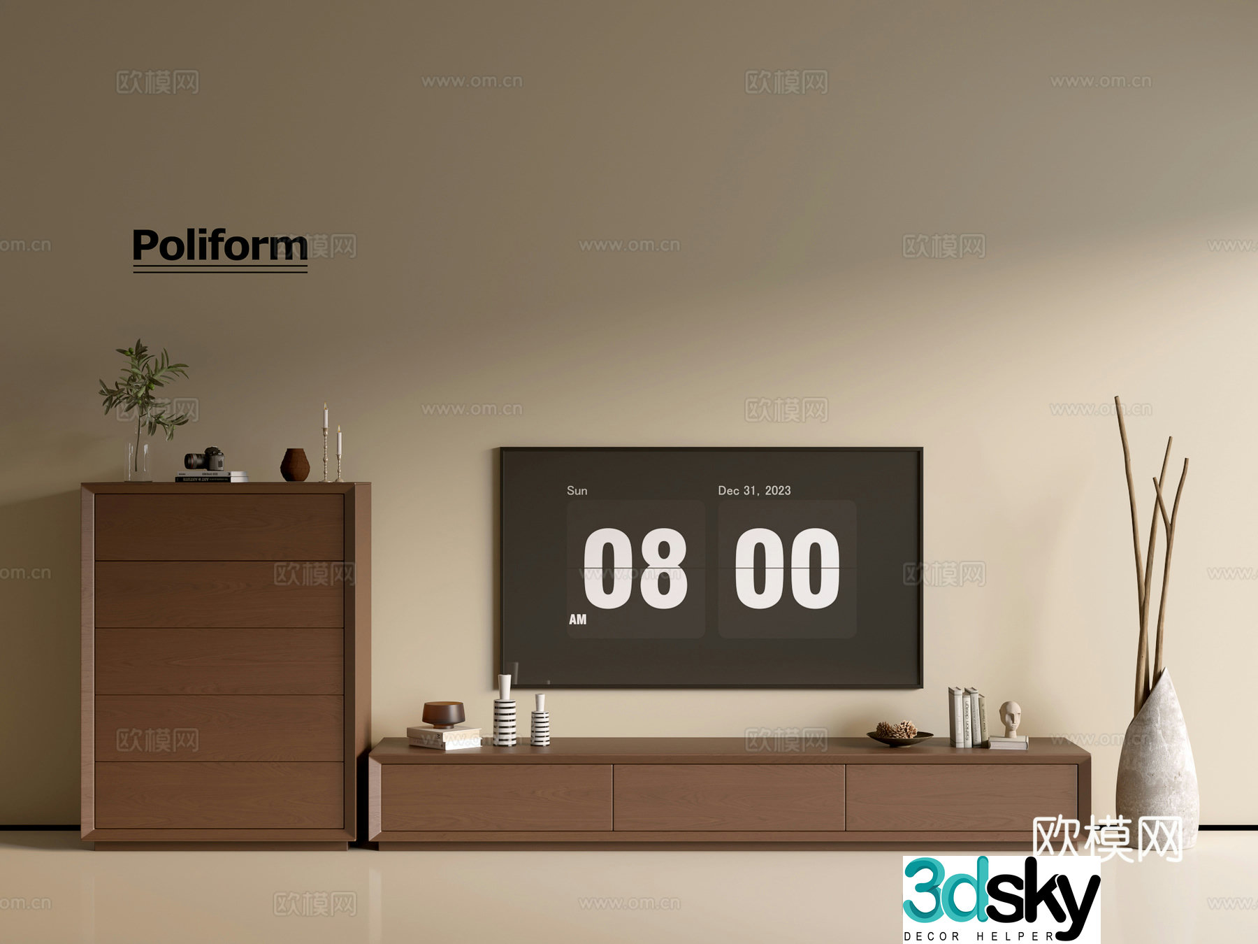 Modern wood grain TV cabinet simple side cabinet chest of drawers low cabinet whole cabinet side cabinet balcony 3D model