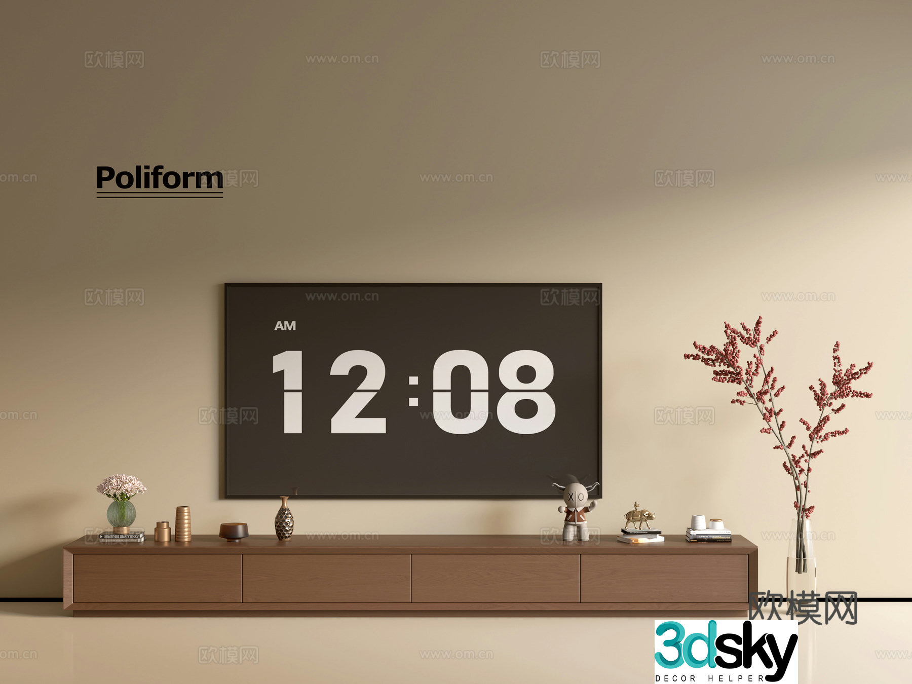 Modern wood grain TV cabinet simple side cabinet chest of drawers low cabinet whole cabinet side cabinet balcony 3D model