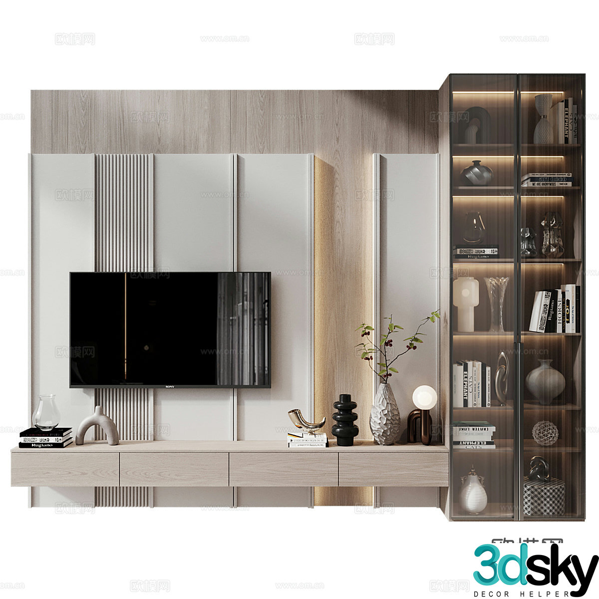 Modern Italian minimalist TV background wall 3d model