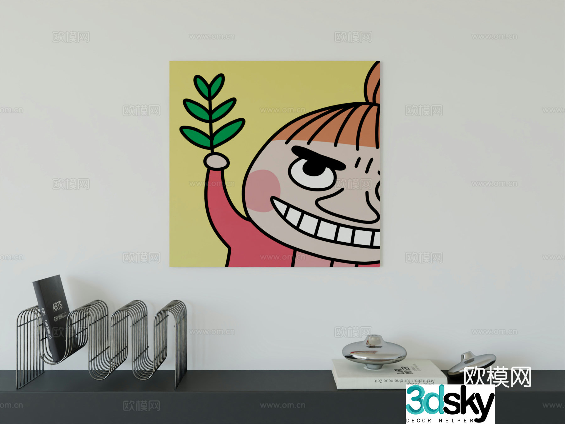 Modern minimalist cute cartoon character boy room girl room hanging painting 3d model