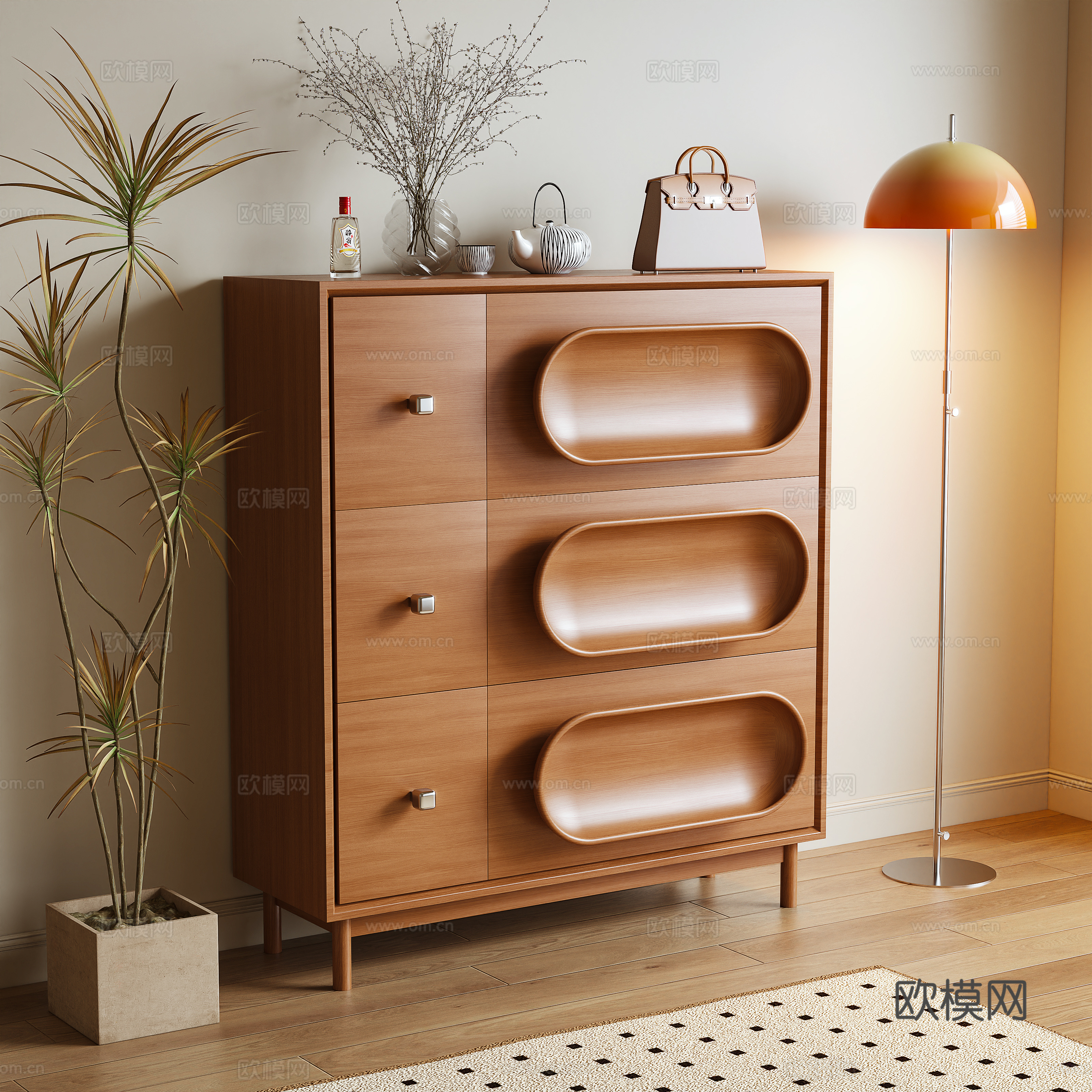 Log wind shoe cabinet side cabinet entrance cabinet 3d model
