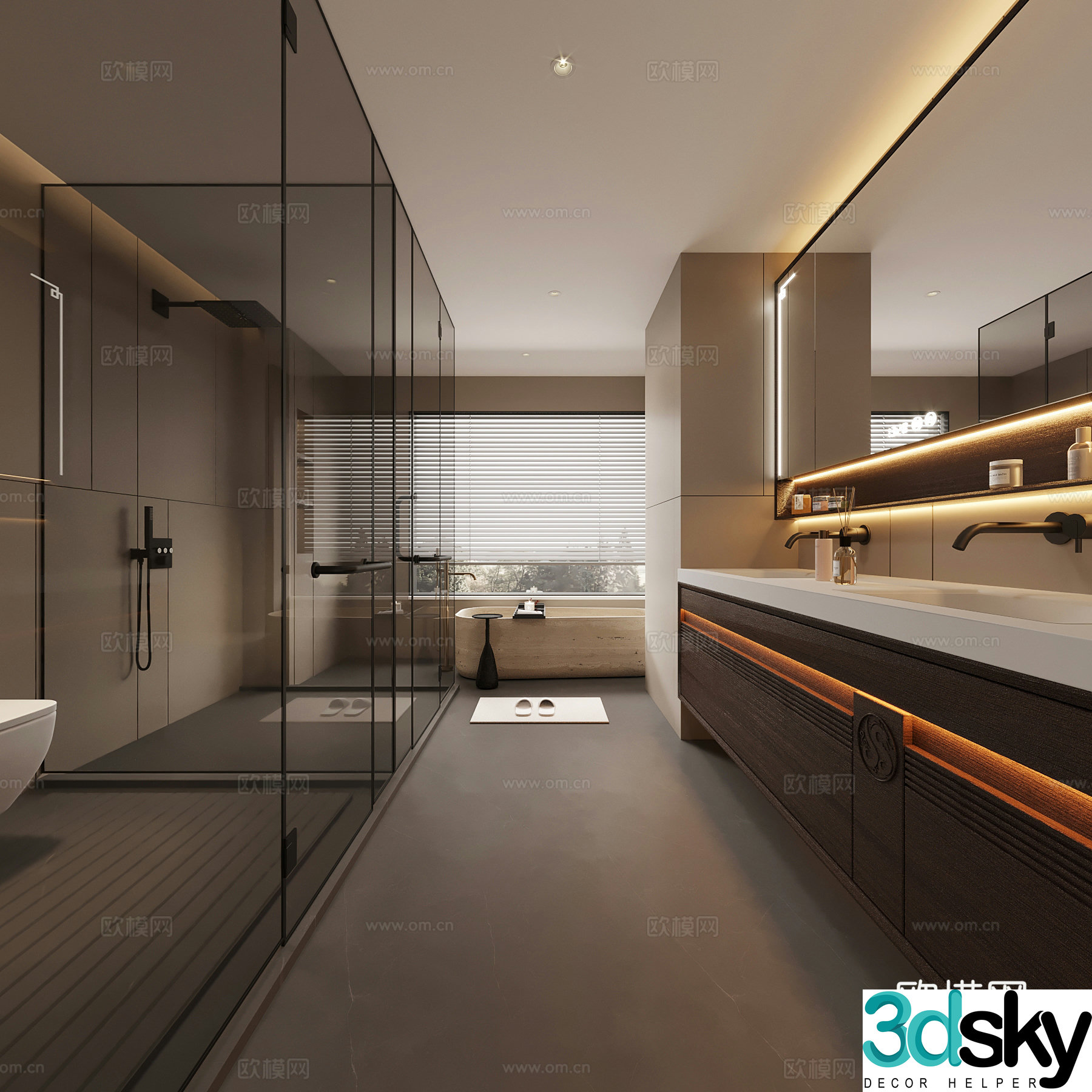 New Chinese style bathroom bathroom cabinet toilet shower 3d model