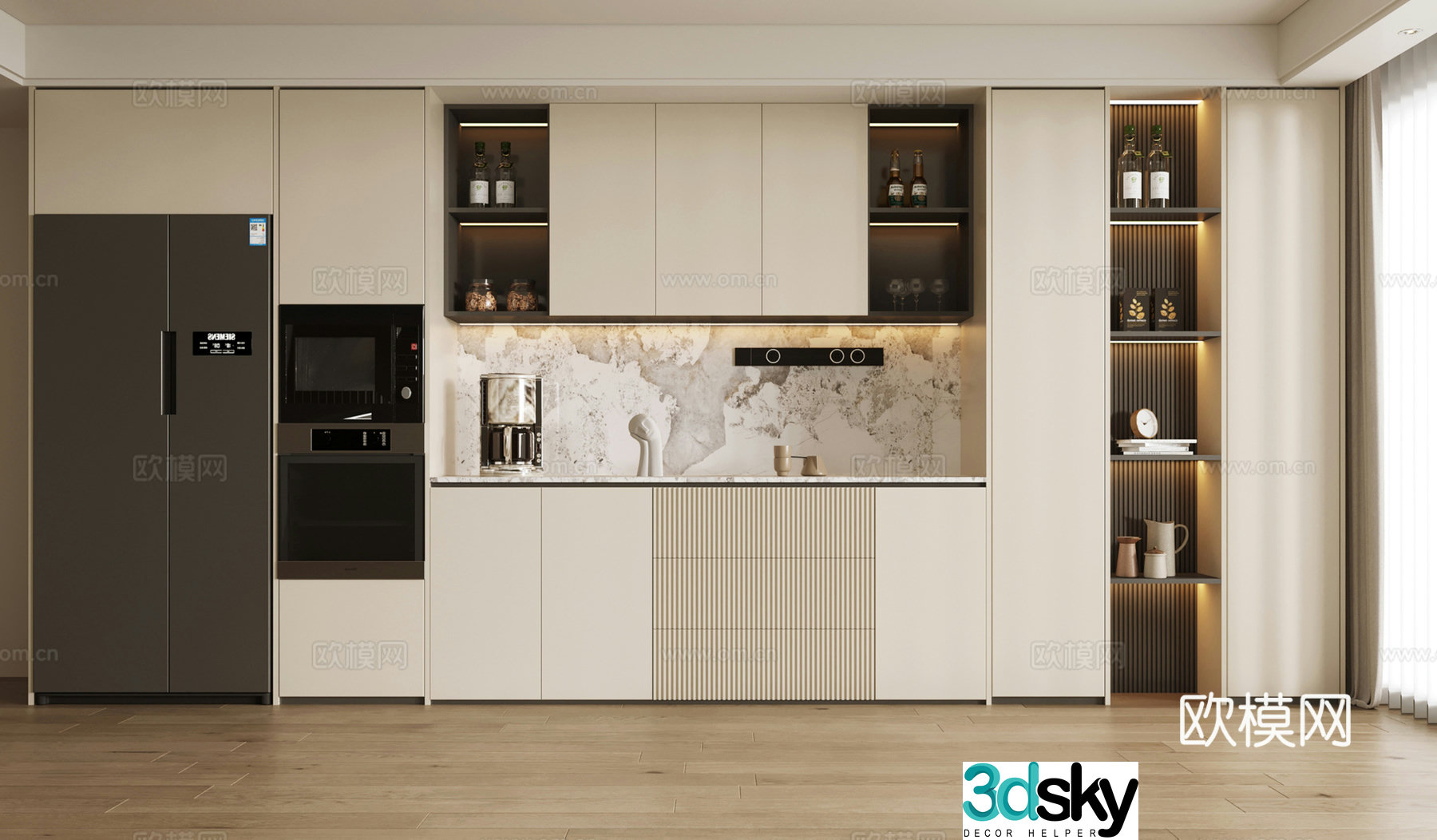Modern wine cabinet creamy wine cabinet sideboard refrigerator cabinet wine cabinet jewelry ornament 3D model