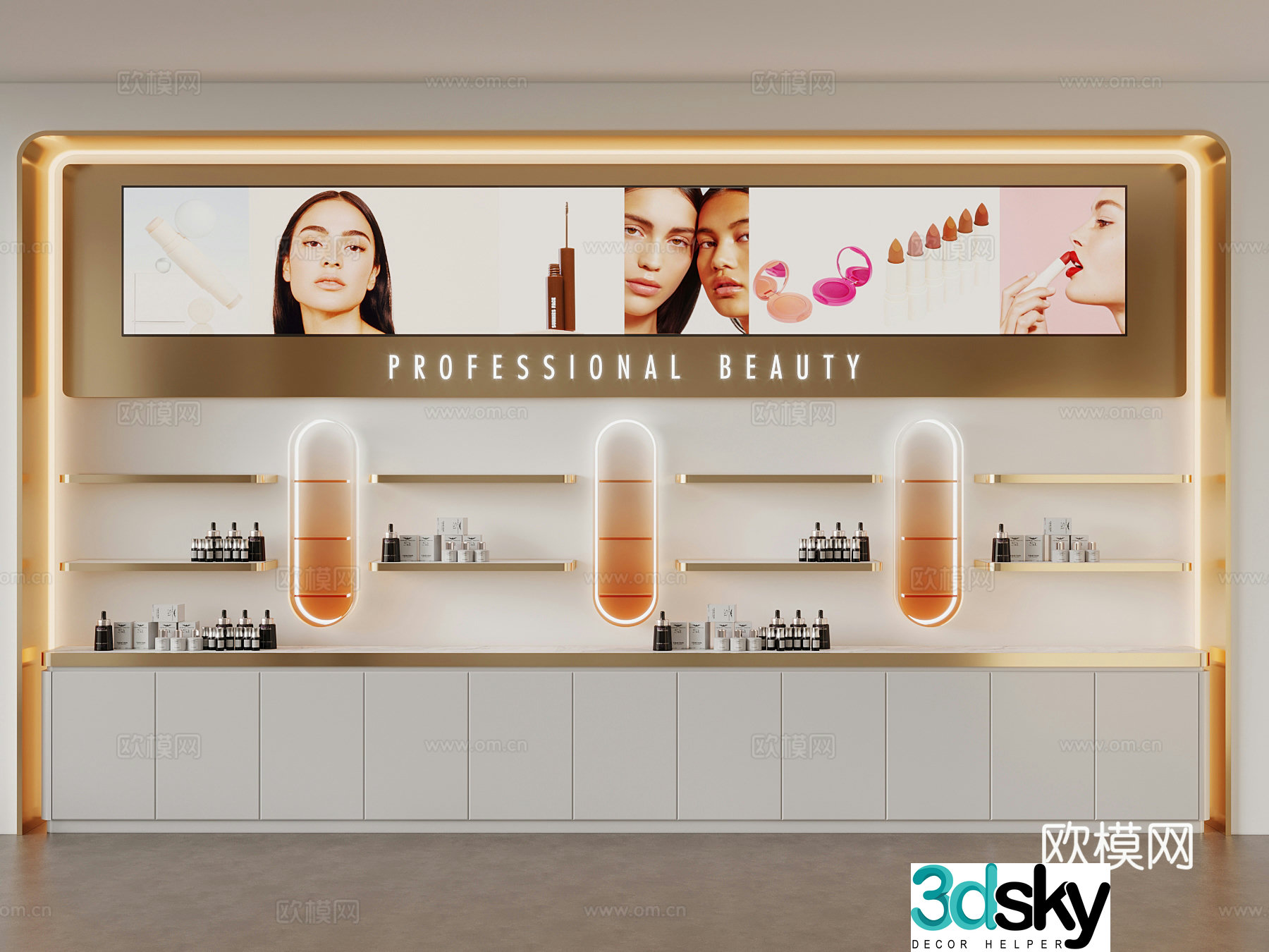 Modern cosmetics store image wall display cabinet 3d model